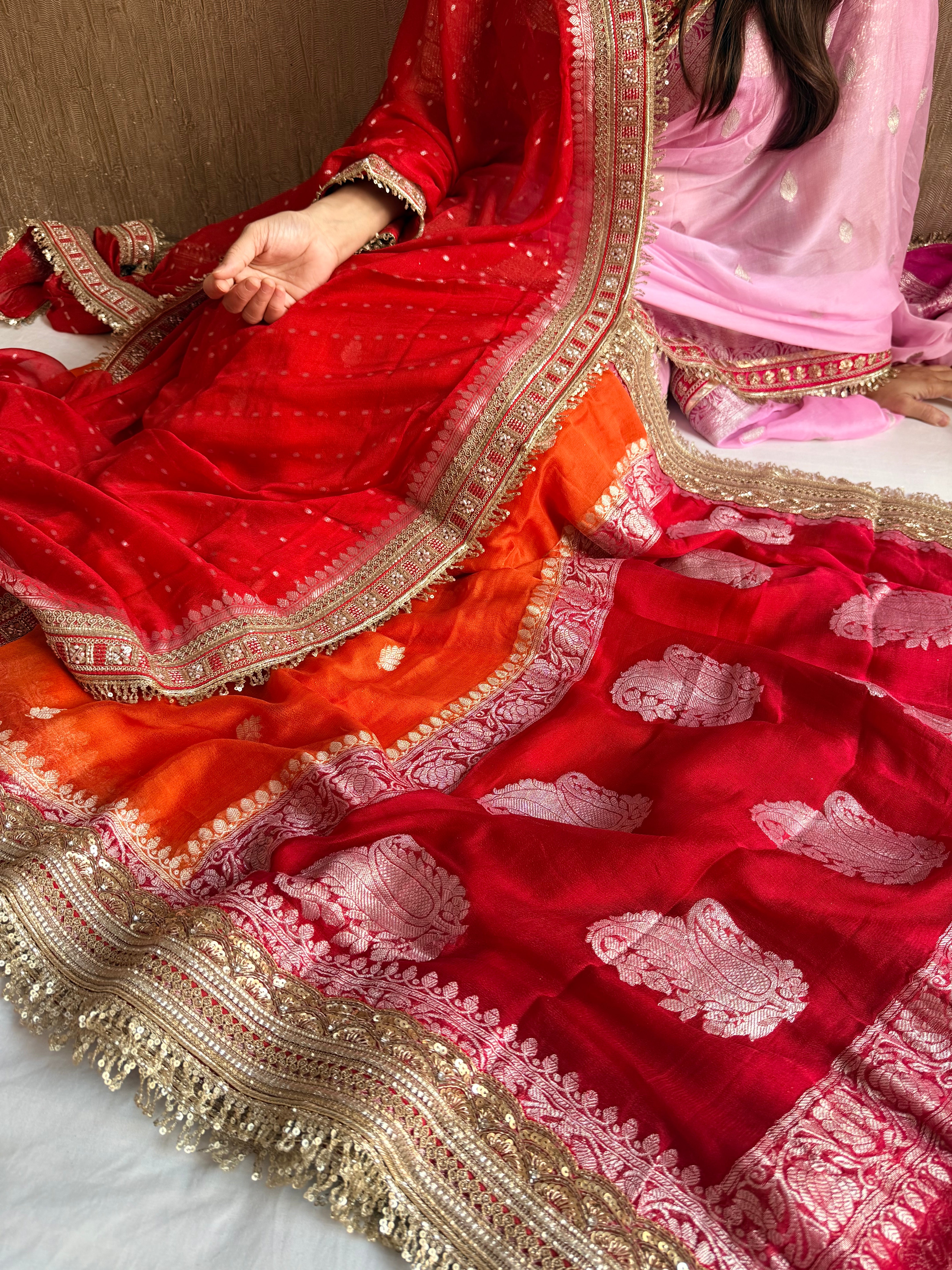 Sridevi edit - Chiffon banarasi gorgette chap dye kadhwa saree duppata set