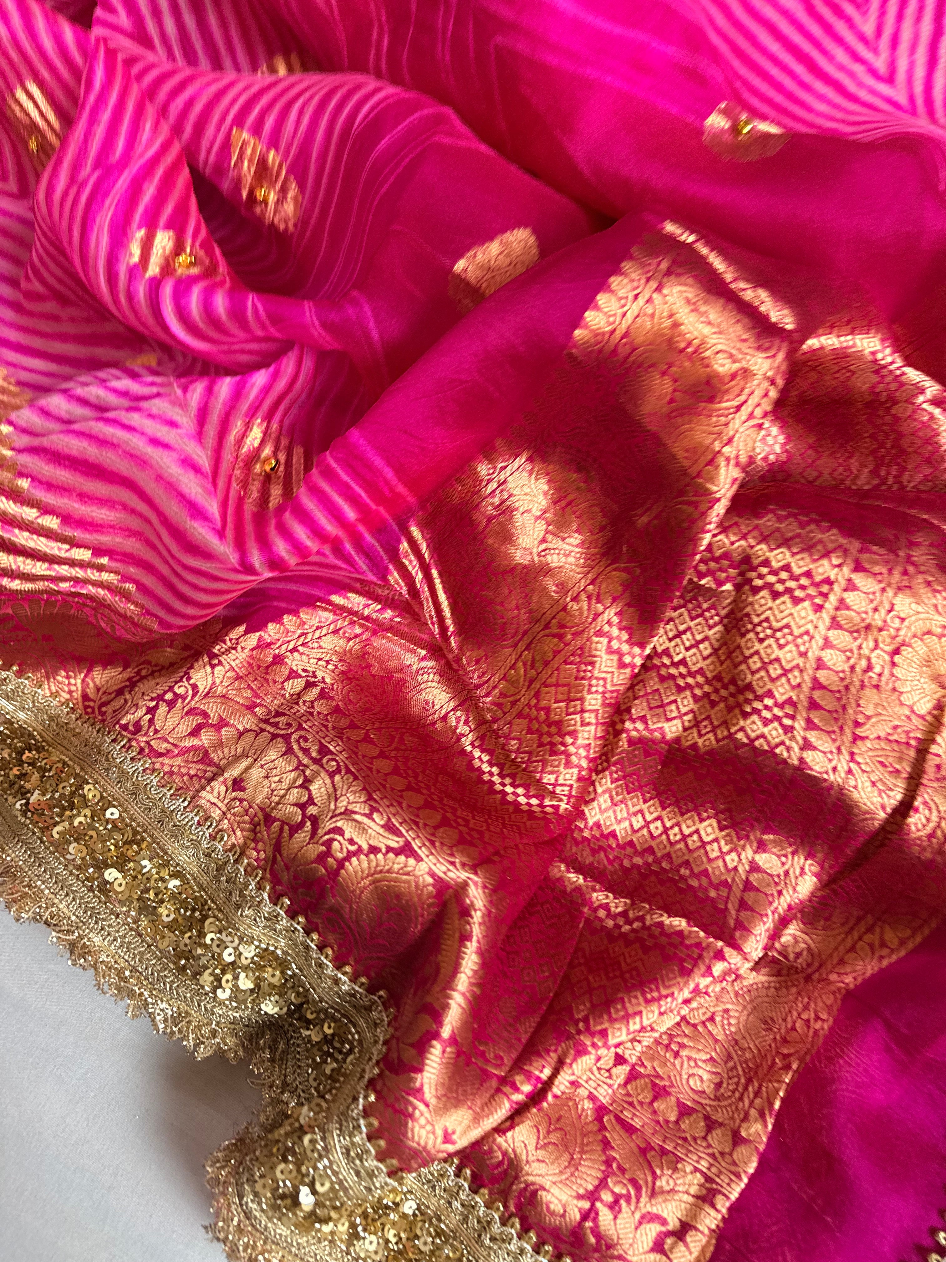 Kamal edit arshi dyed kora silk hand embroidered ghungroo work saree