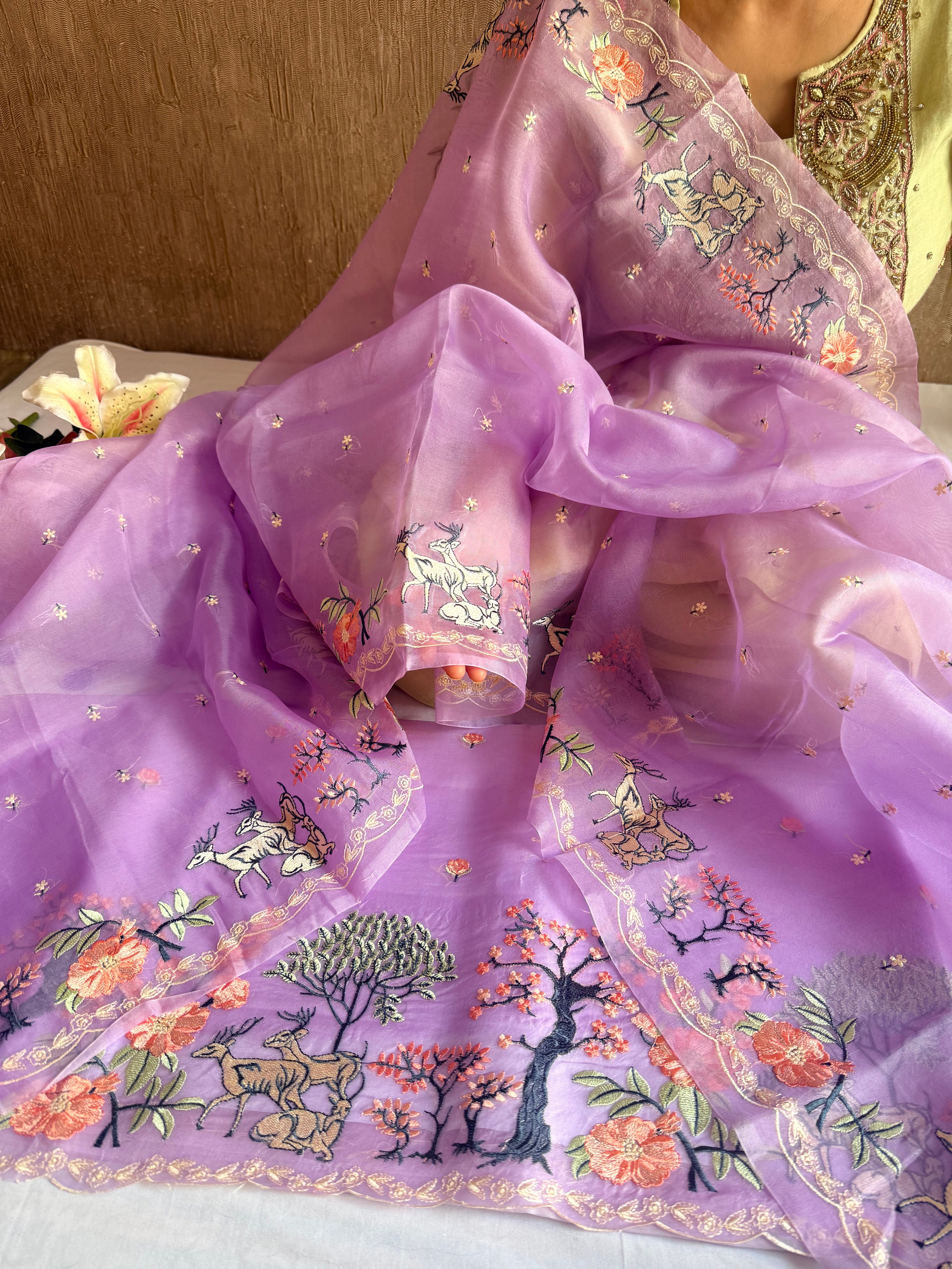 Parsigara kora silk bagh motif hand embroidered suit sets