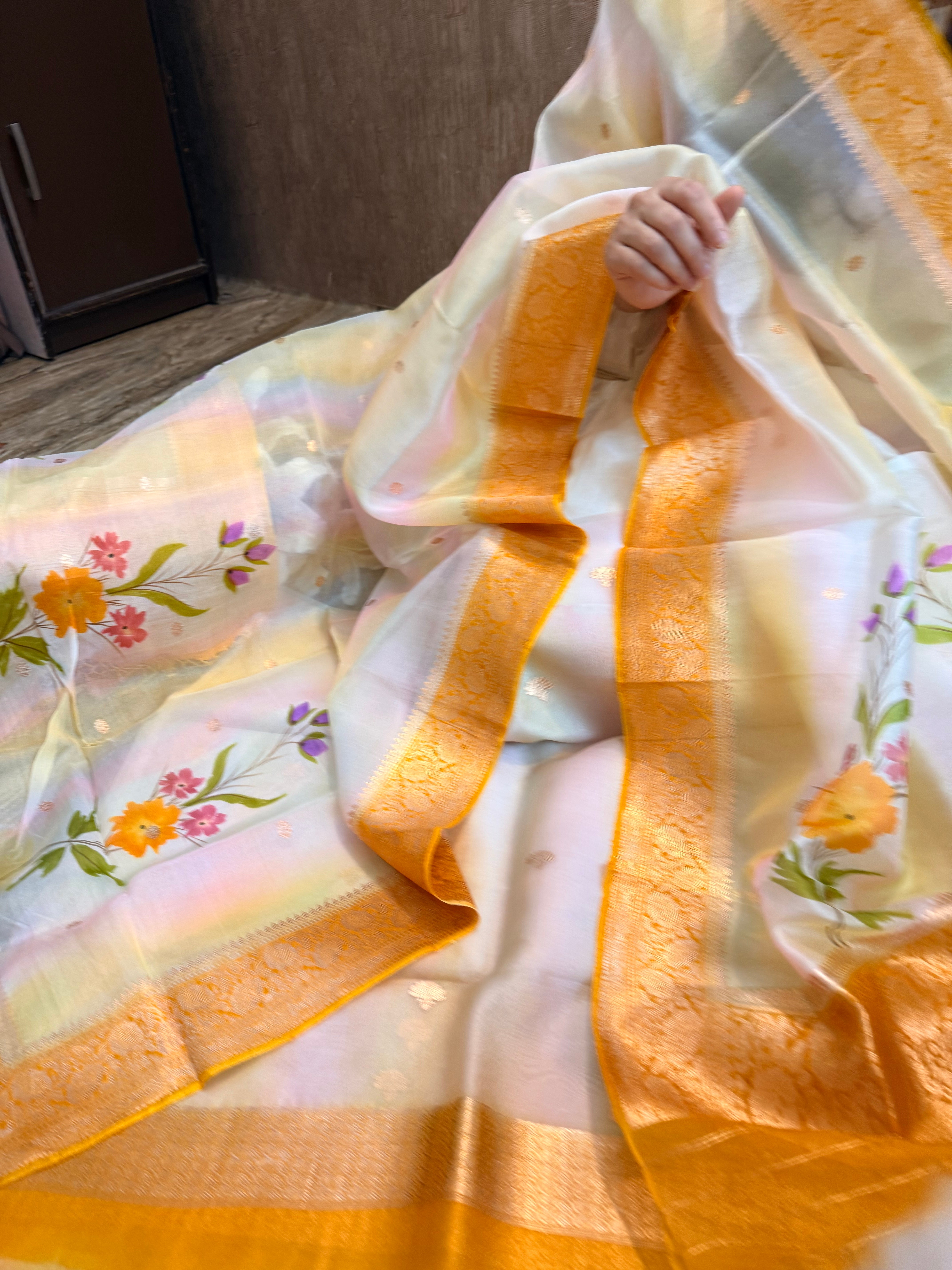 Rainbow chap dye kora silk handpainted suit sets