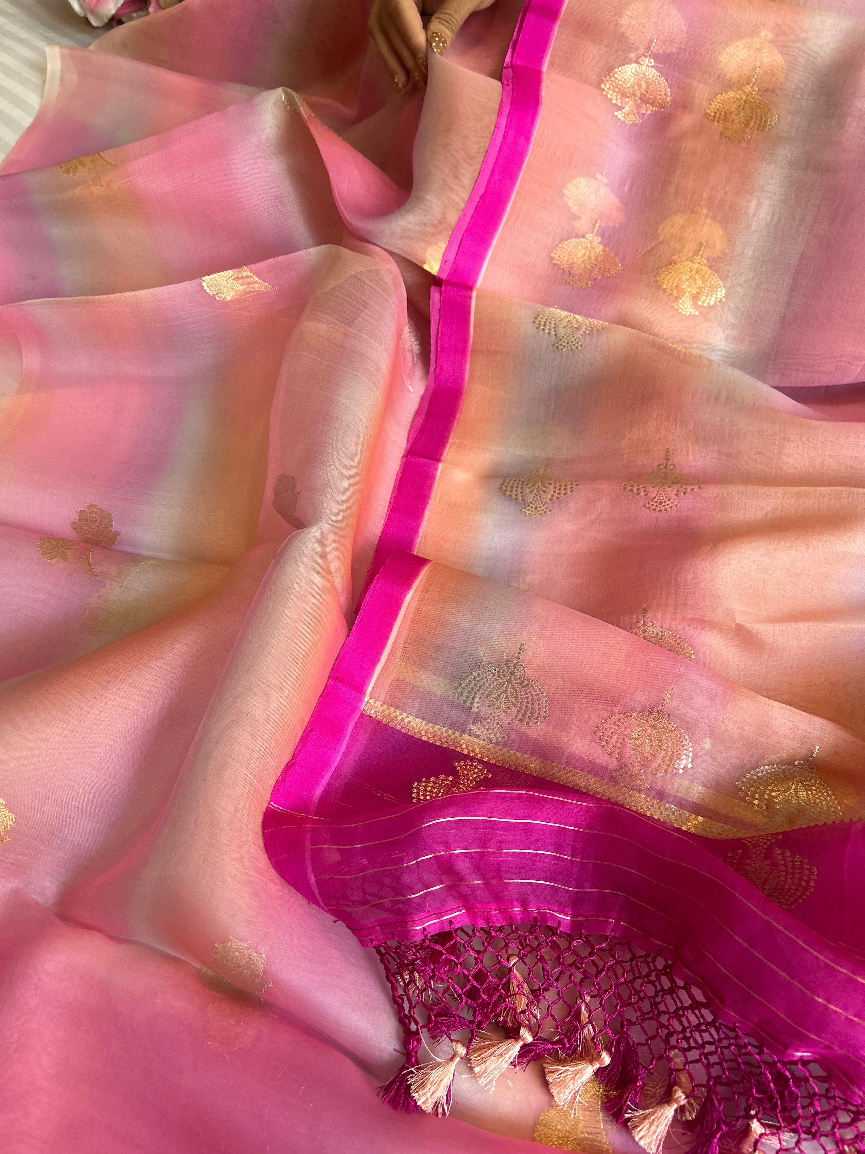 Rainbow dye banarasi kora silk kadhwa buti suit sets