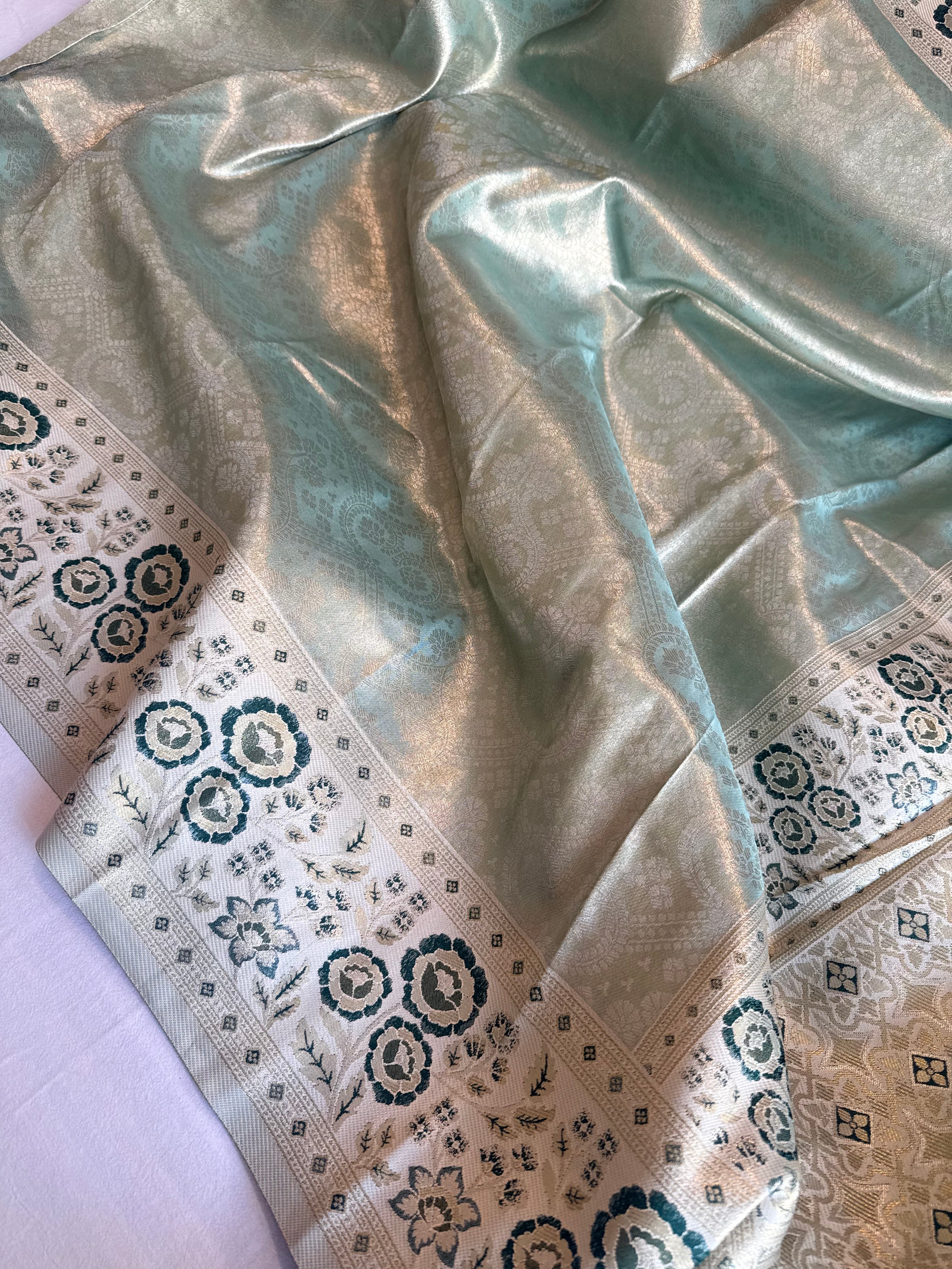 Kanjivaram inspired - Blush blue tissue brocade meenakari kadhwa weaving saree