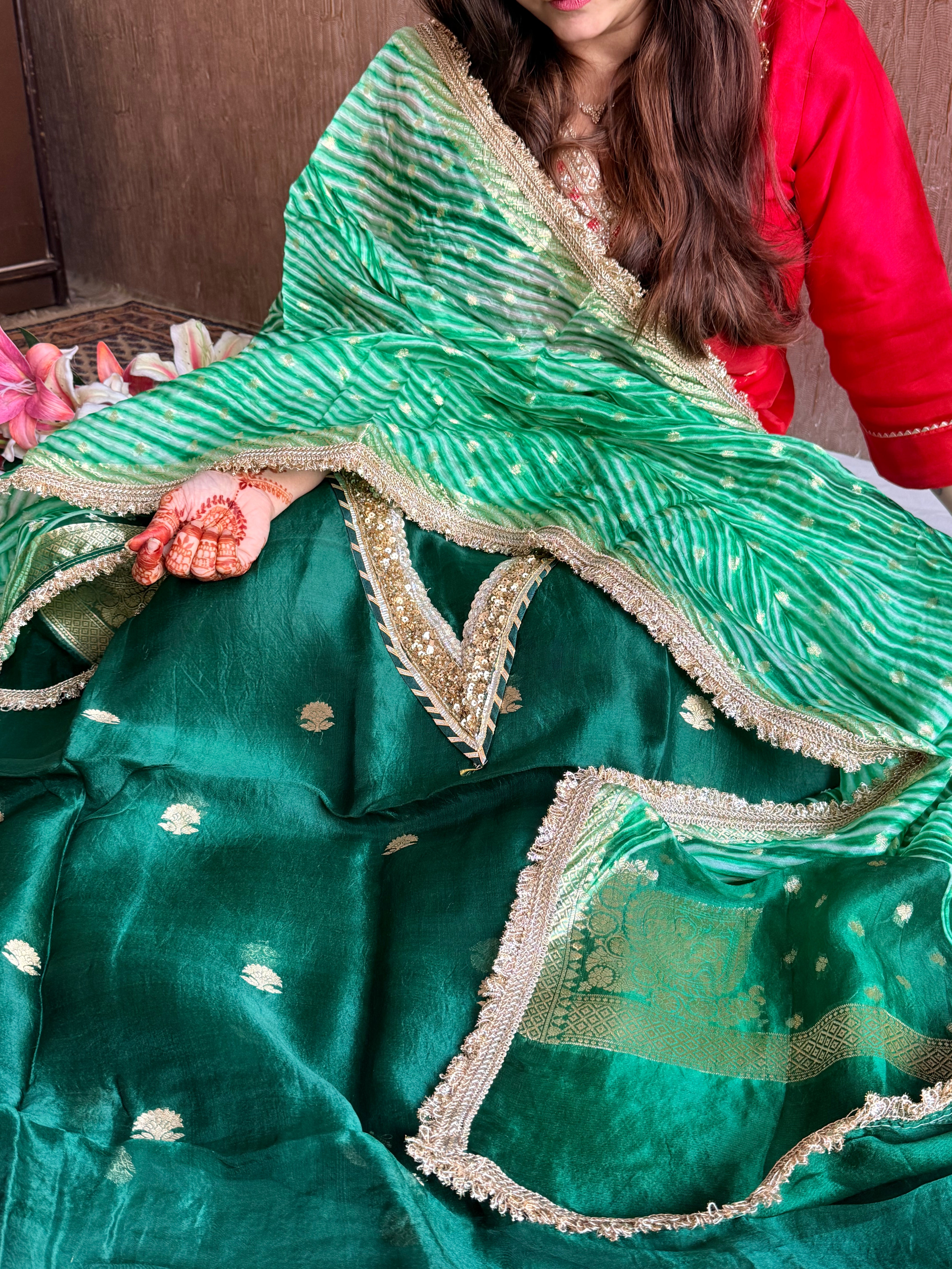 Arshi dye bottle green sequin work hand embroidered saree