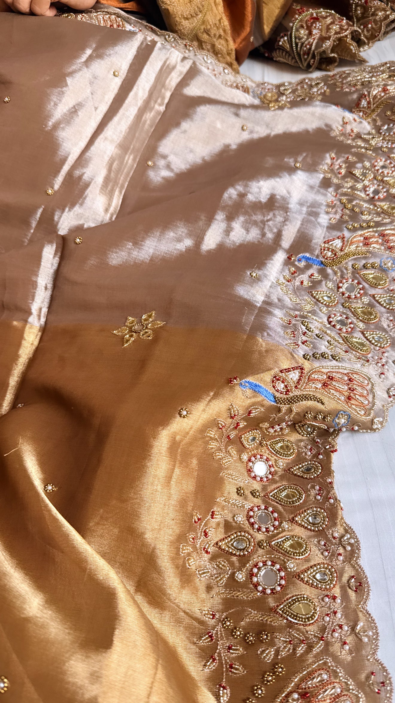 Kanjivaram banarasi tissue silk hand embroidered kadhwa saree with katan silk blouse