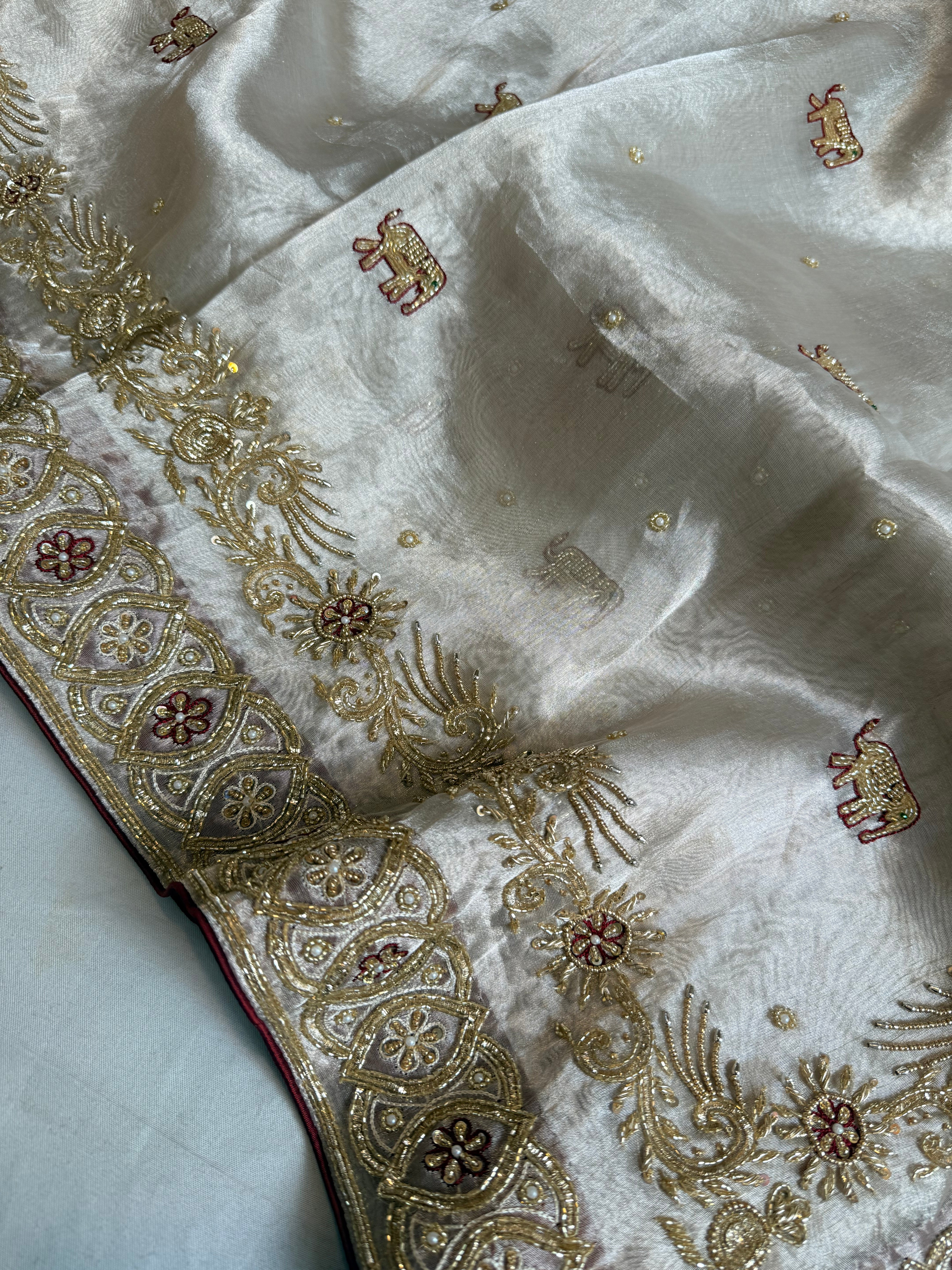 Dulhan wali saree edit diamond tissue silk hand embroidered saree