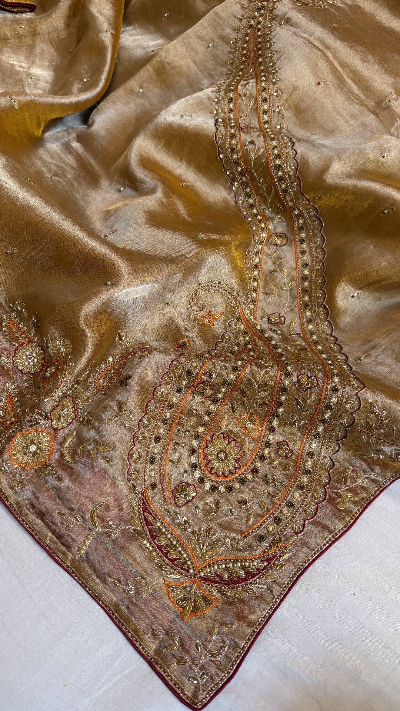 Pakeezah edit 2.0 - Molten gold zardozi hand embroidered tissue silk kadhwa saree