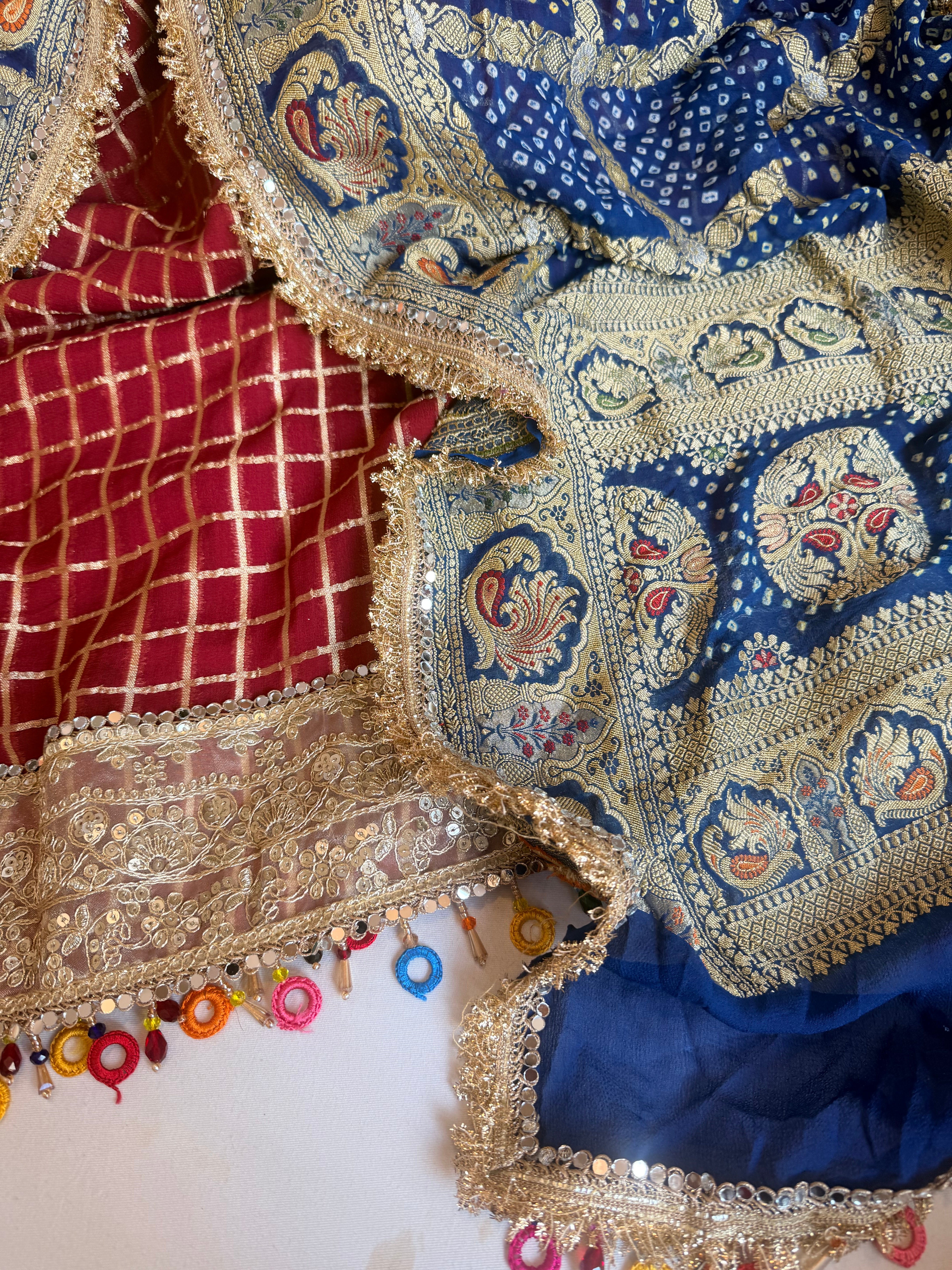 Banarasi chiffon gorgette bandhej gharchola weaving suit set