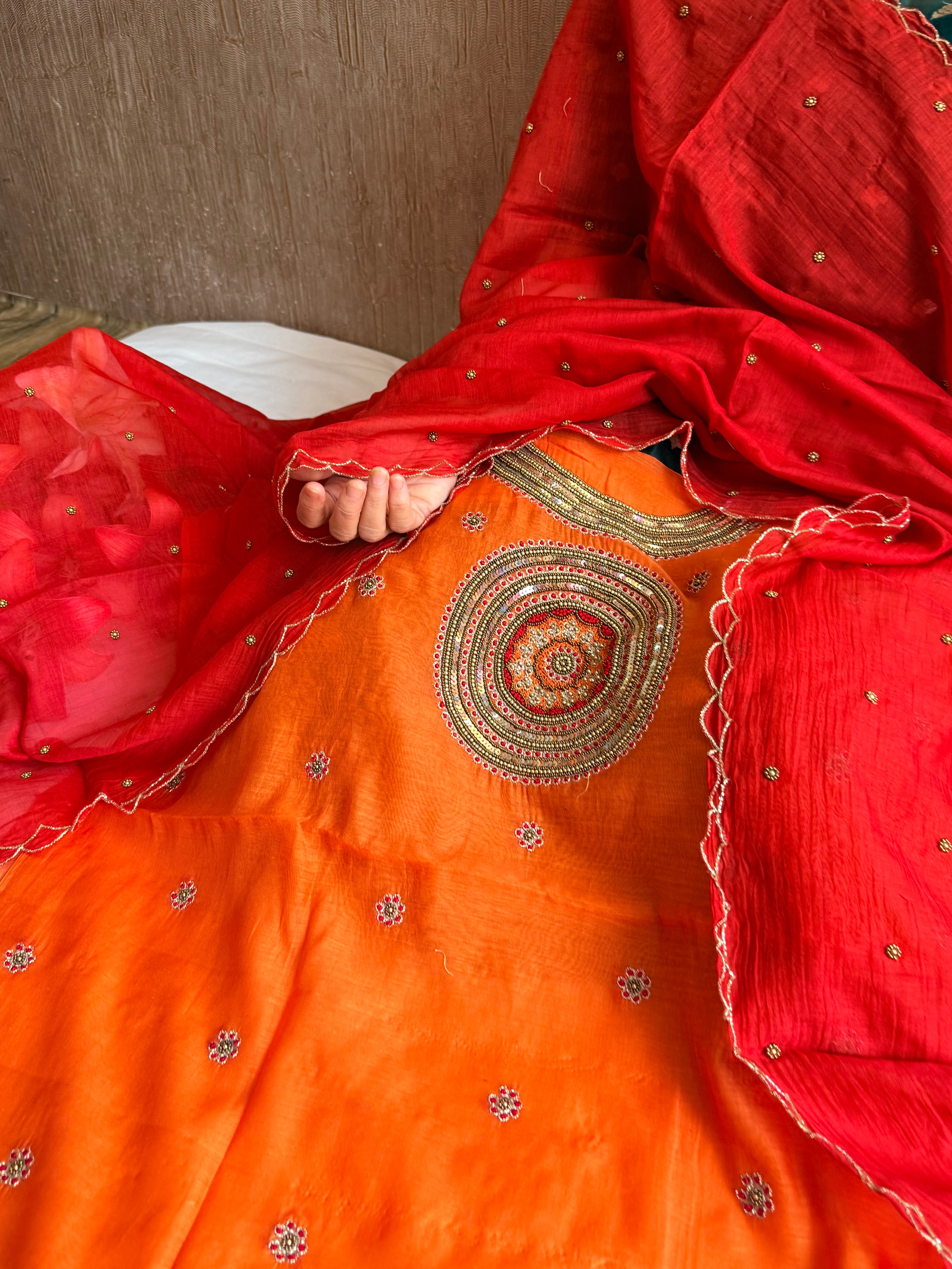 Mul cotton mandala inspired hand embroidered kadhwa suit set