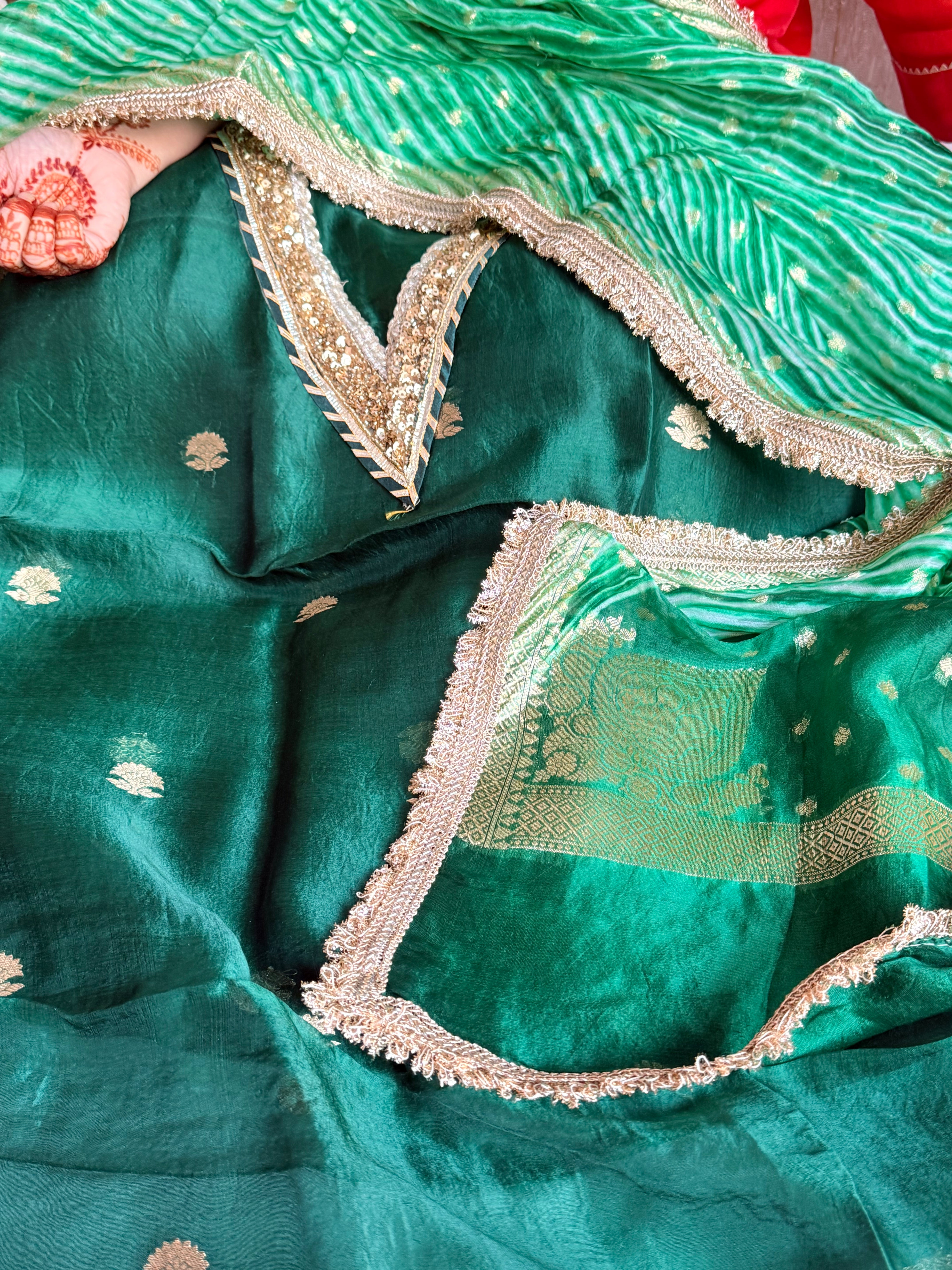 Arshi dye bottle green sequin work hand embroidered saree