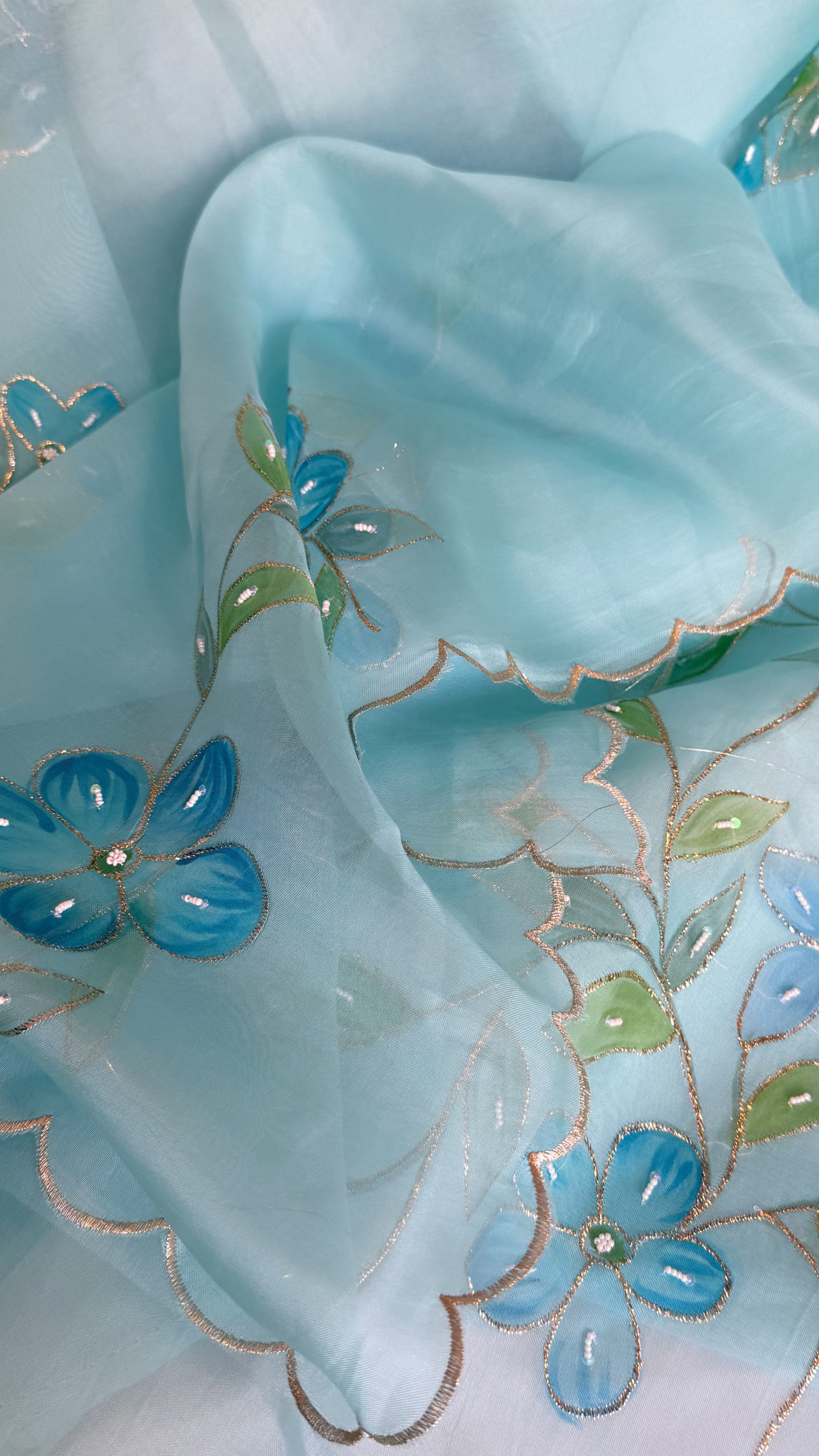Baagicha edit - Banarasi kora silk handpainted floral hand embroidered suit set