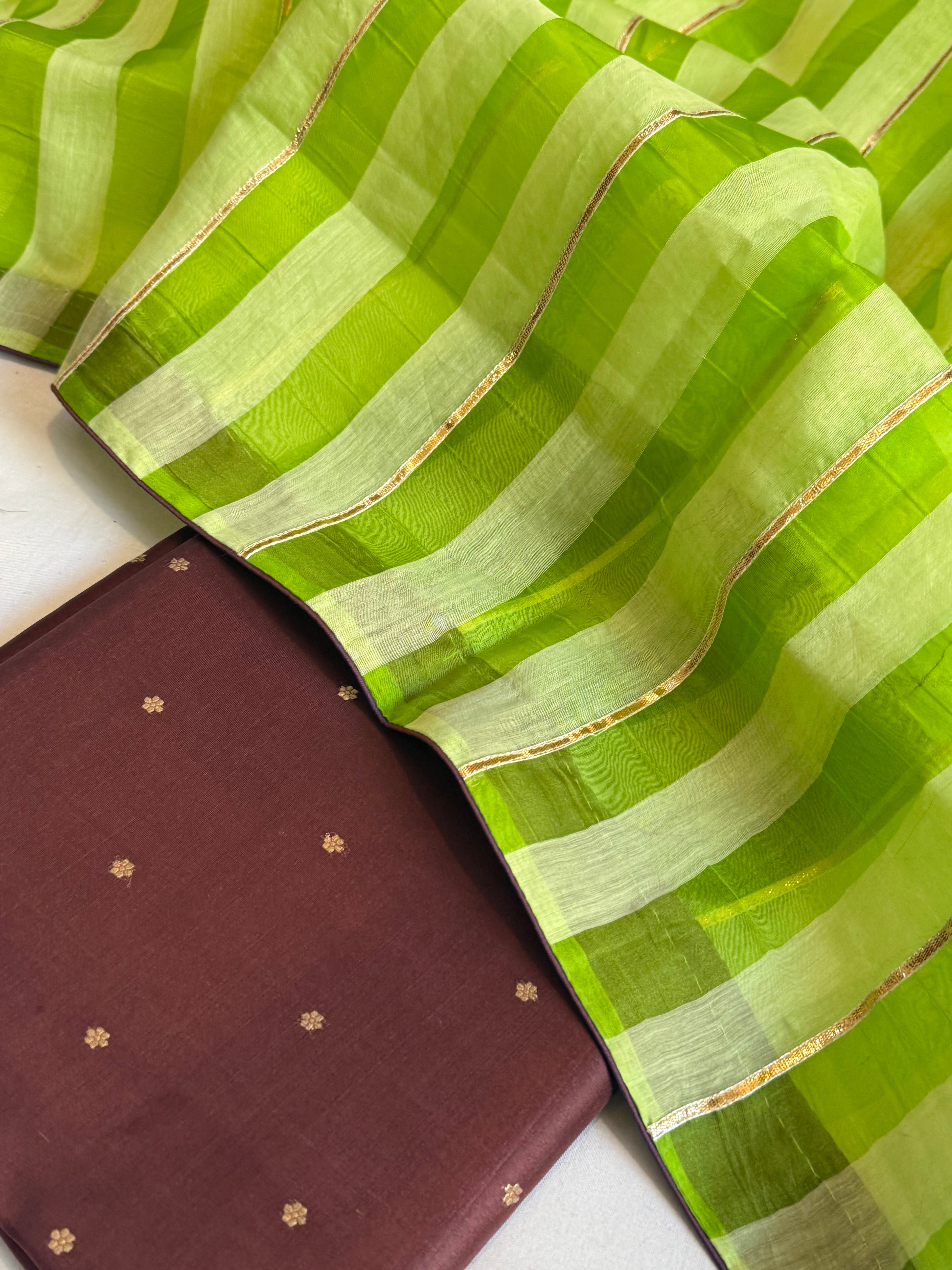 Banarasi kora silk tissue striped suit set