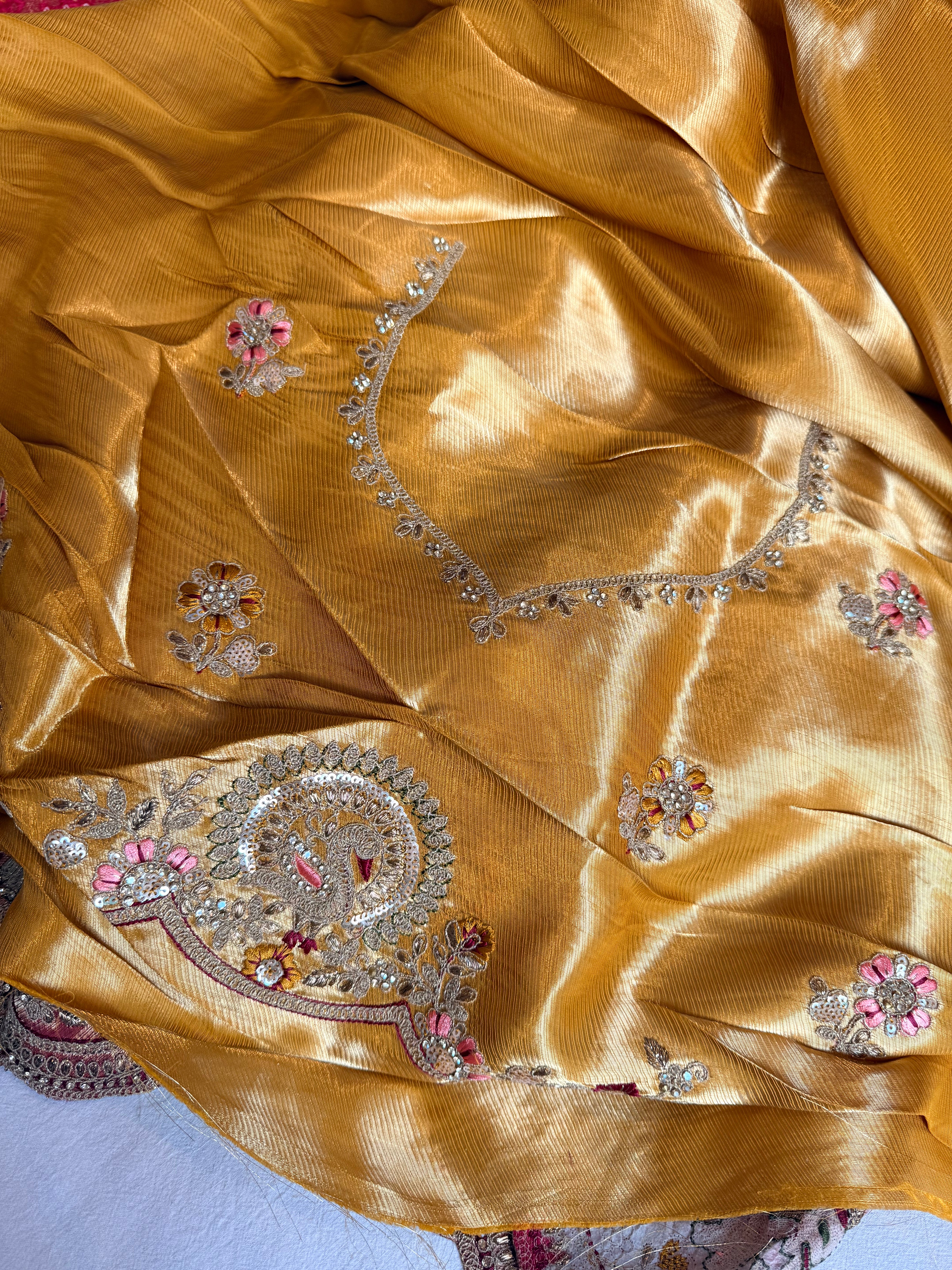 Banarasi bandhej crepe tissue silk embroidered saree