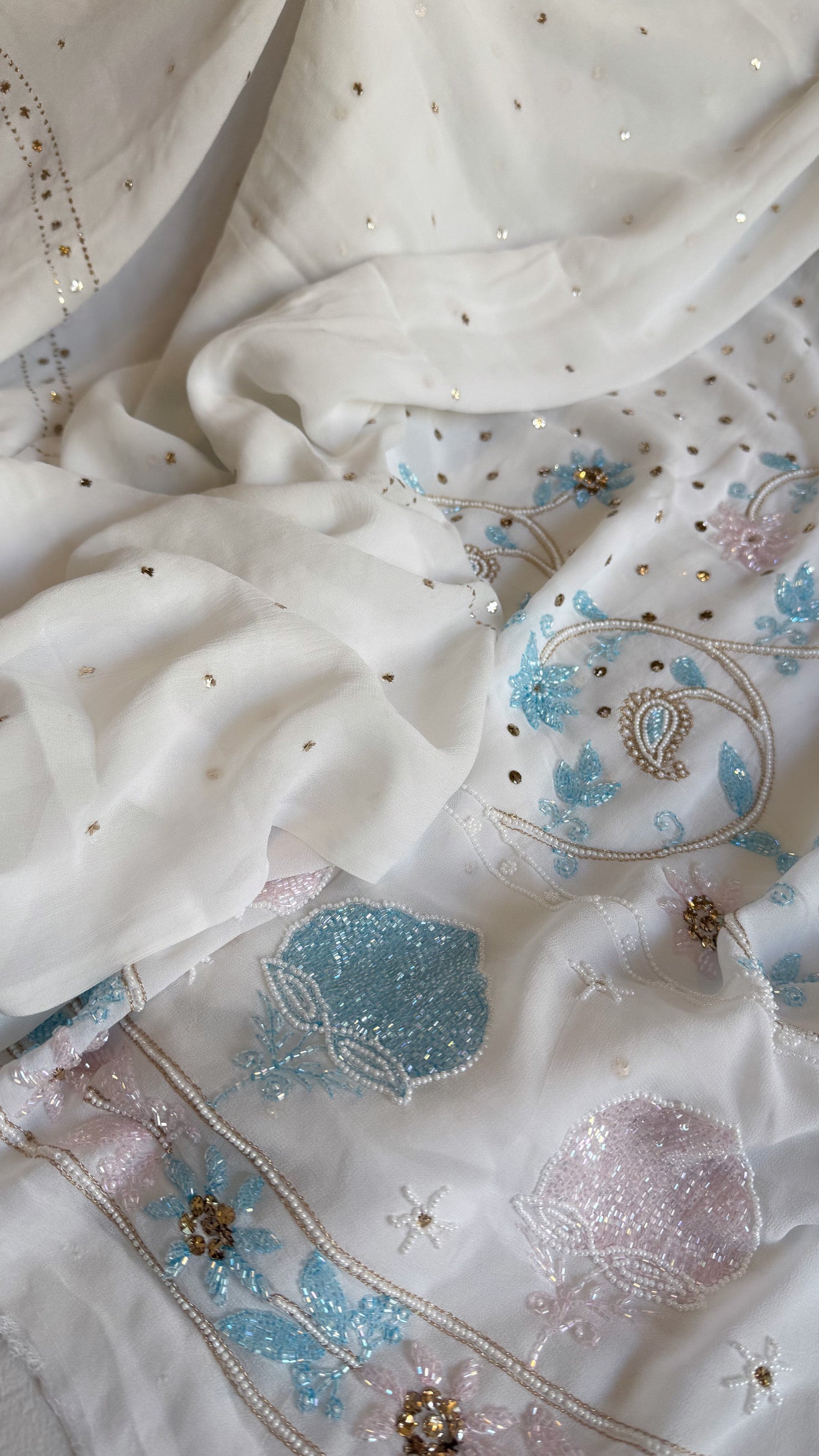 Banarasi gorgette mukaish and pearlwork hand embroidered kadhwa suits