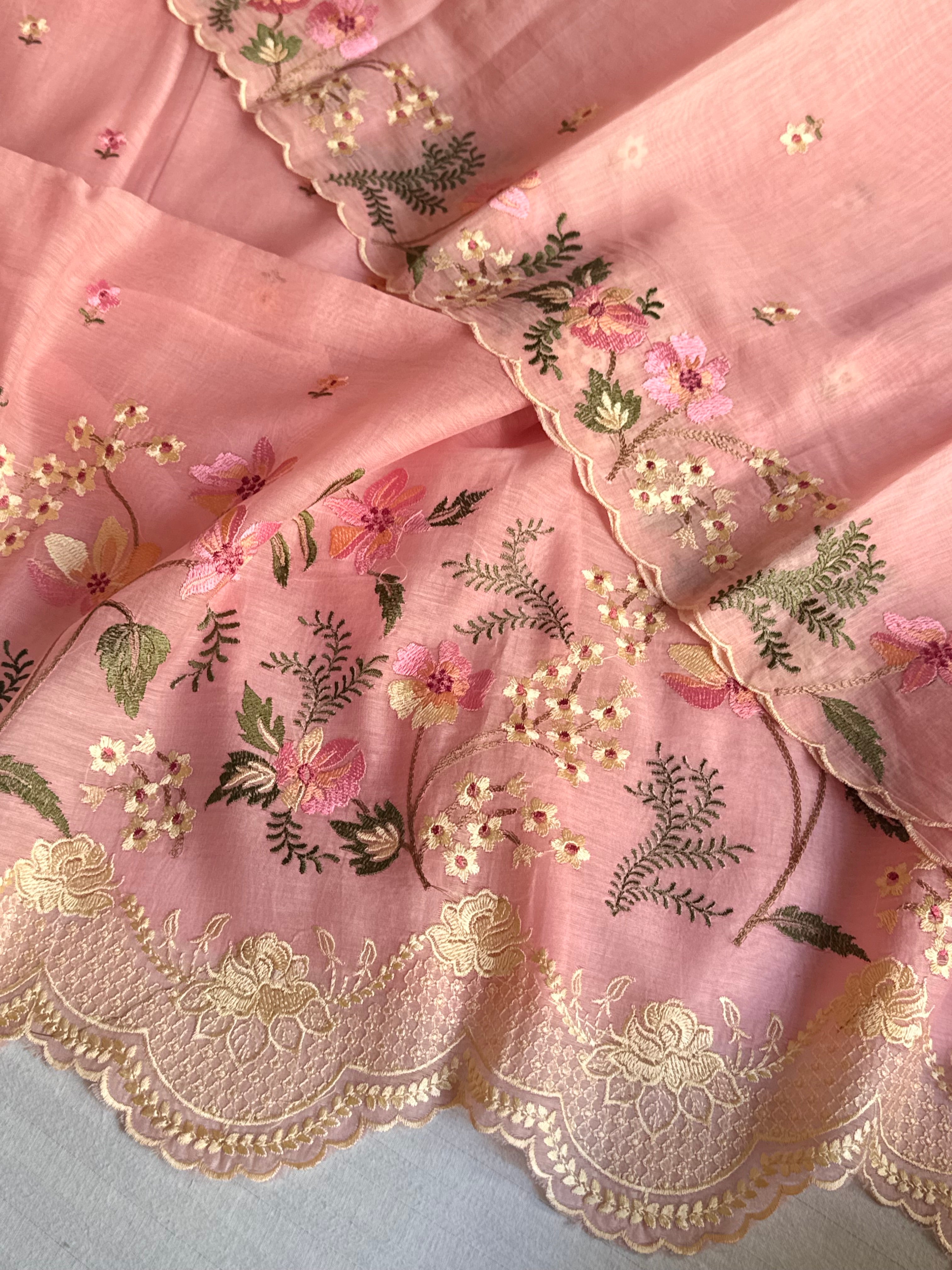 Suits under 10k - Mul cotton parsi gara hand embroidered suit set