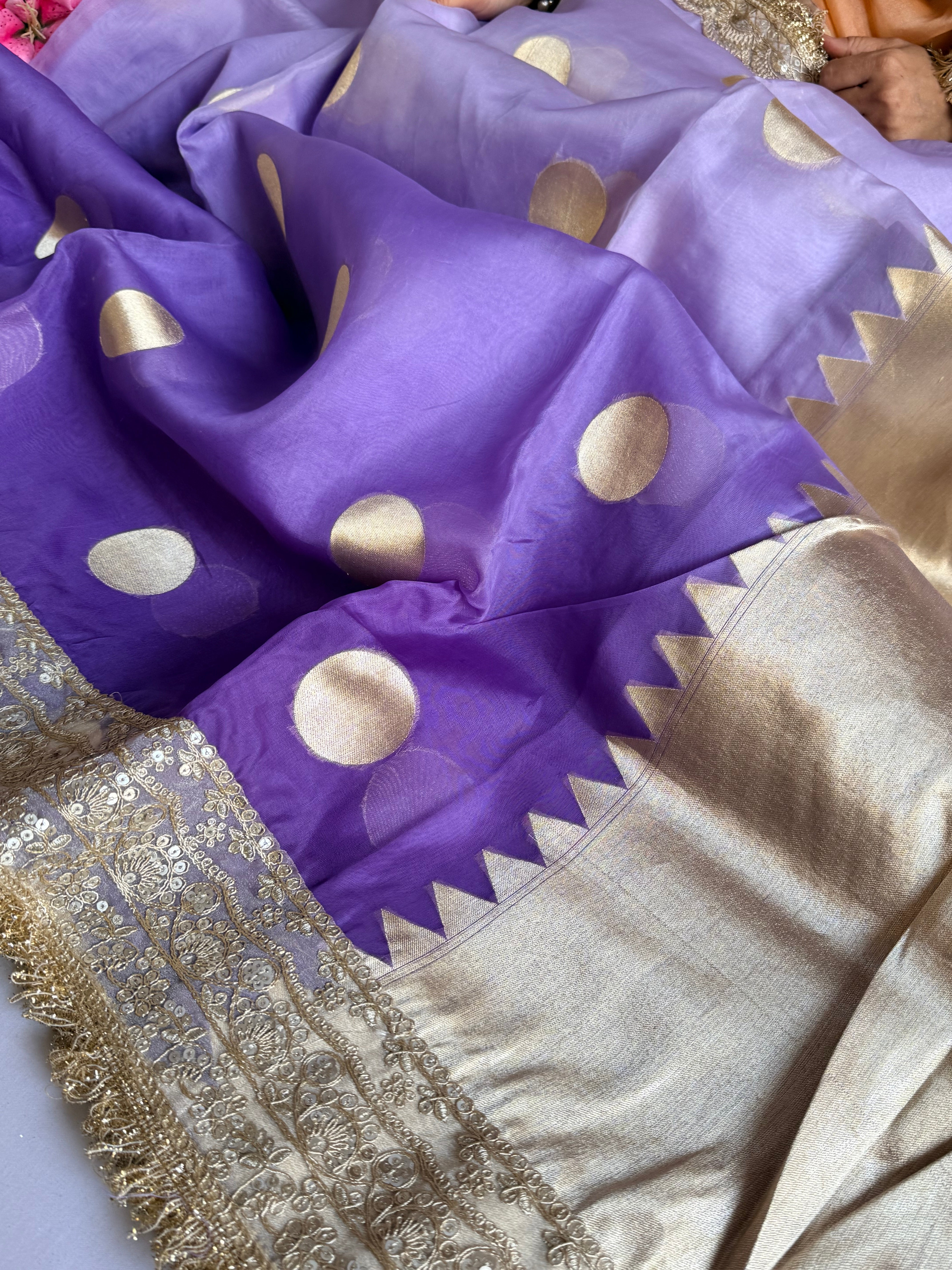 Banarasi leela ombre lilac kora silk kadhwa saree