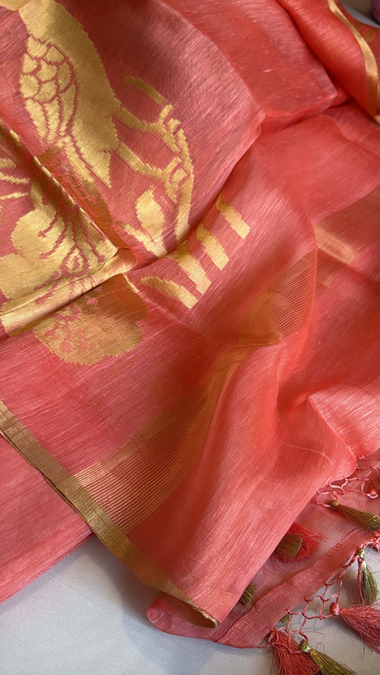 Vivah edit - Peachy peach linen gorgette kadhwa weaving suit sets