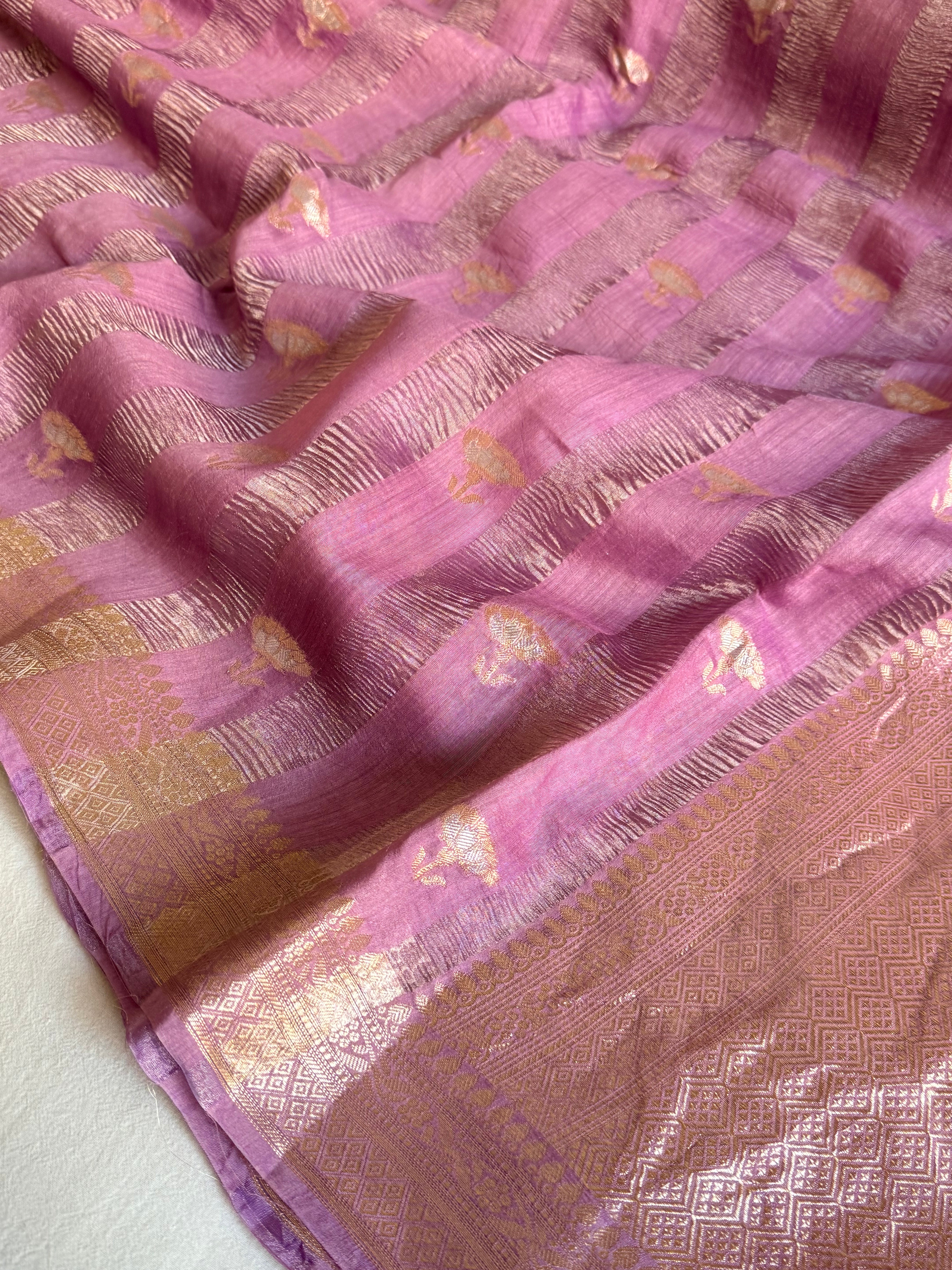 Below 10k - Crushed raw mango silk and tissue silk kadhwa border saree