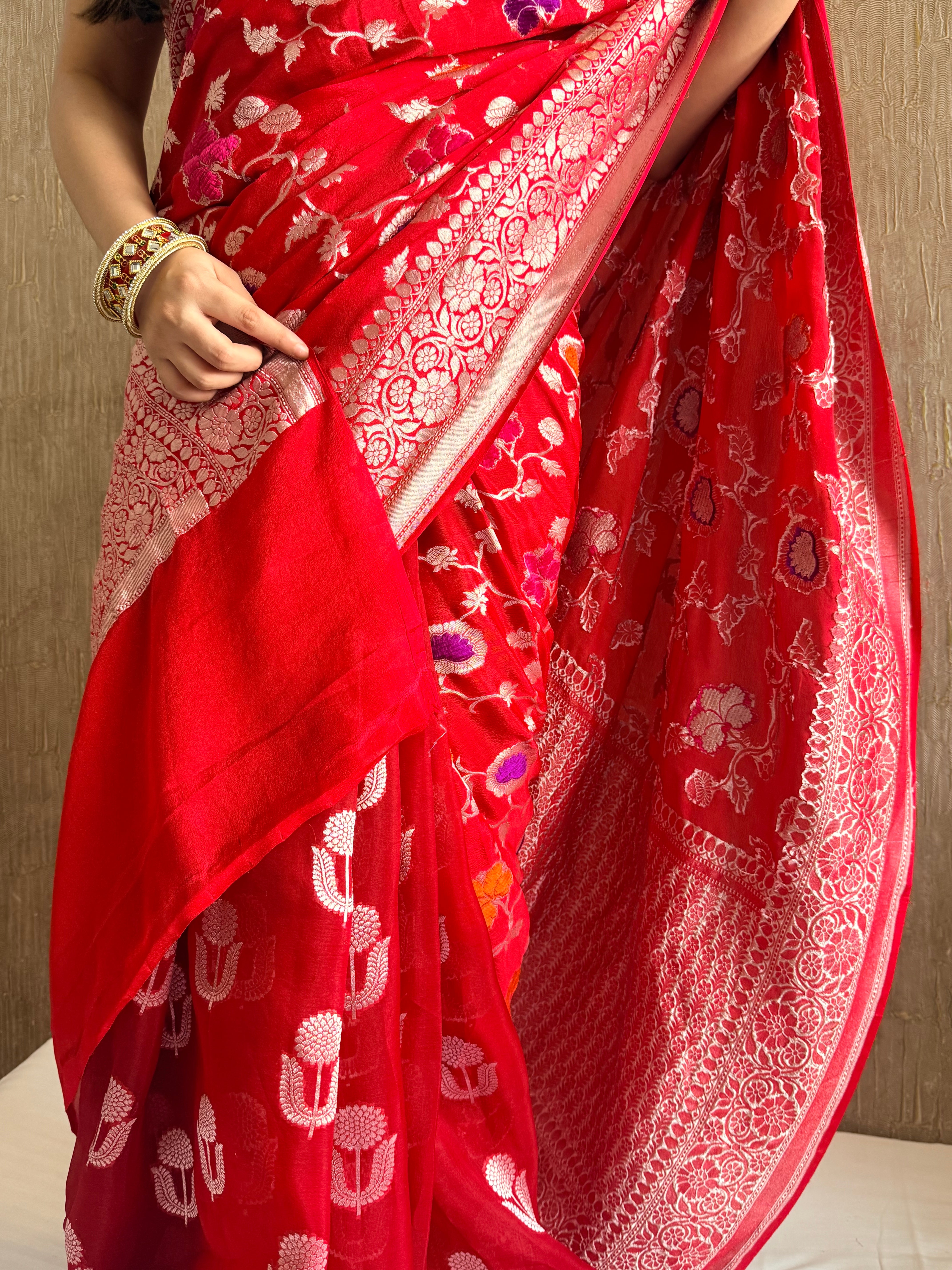 Fusion edit - Banarasi gorgette velvet meenakari kadhwa saree