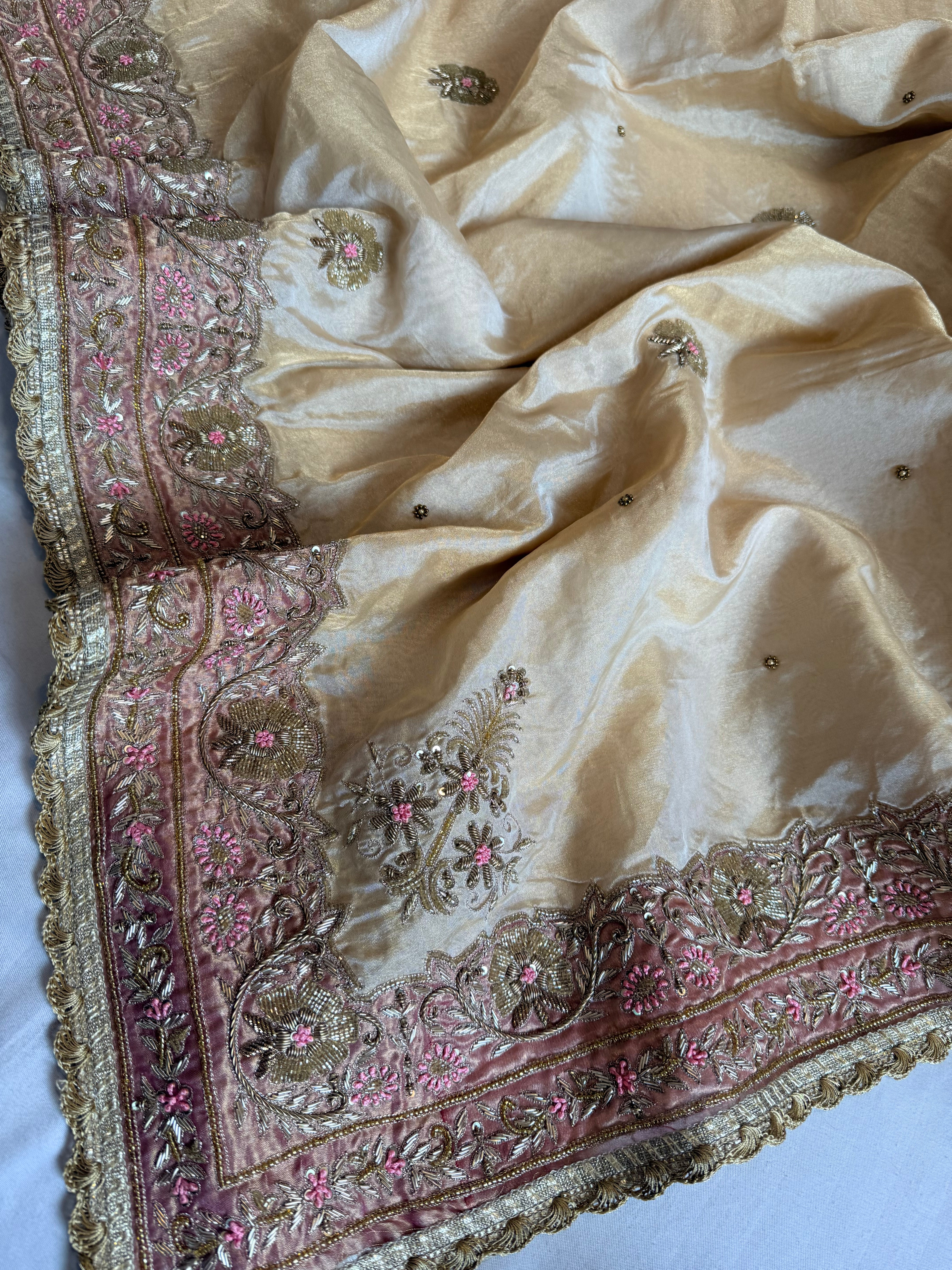 Dulhan wali saree edit golden tissue silk hand embroidered saree