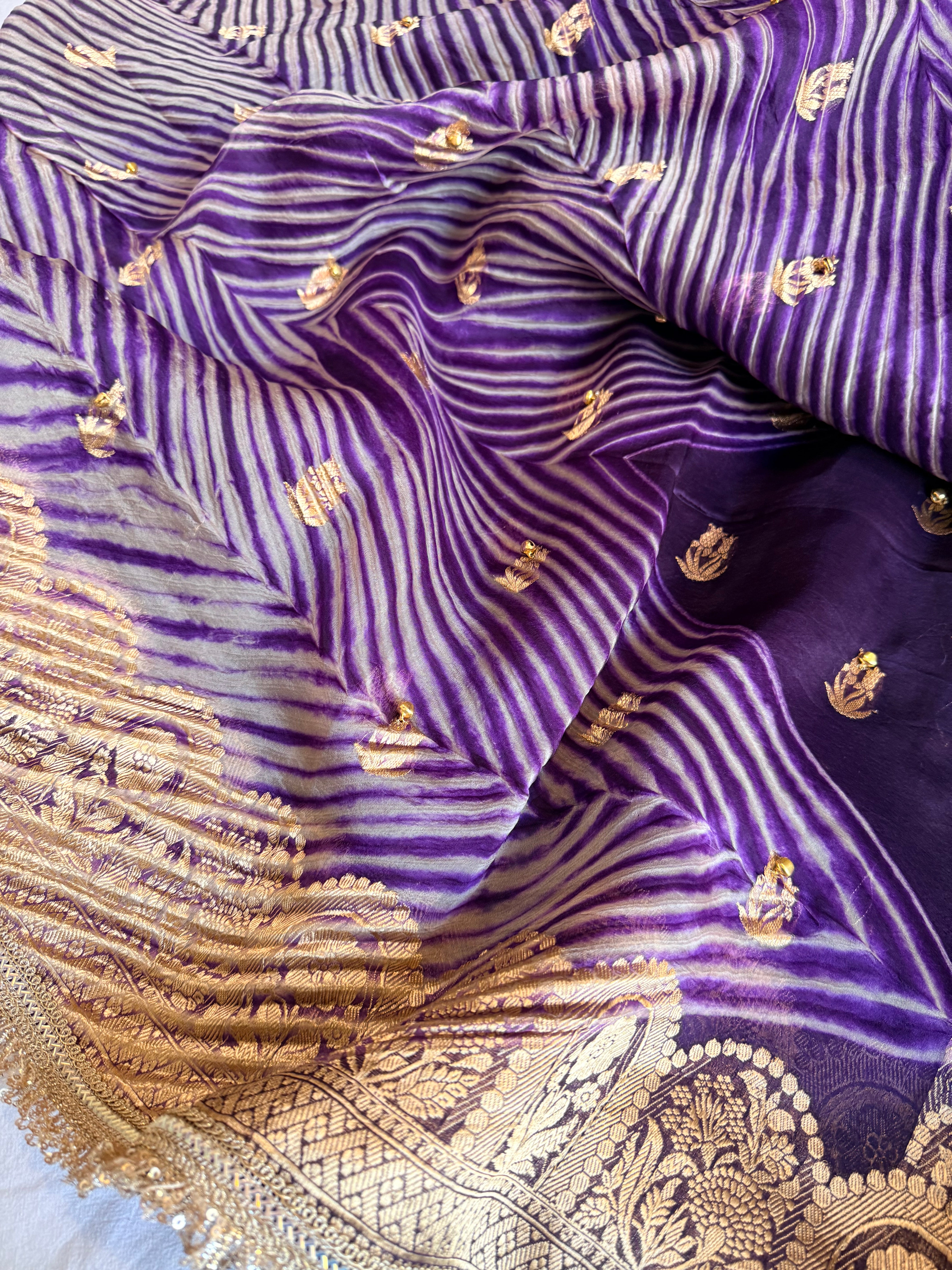 Brinjal purple banarasi kora silk arshi dyed kadhwa saree