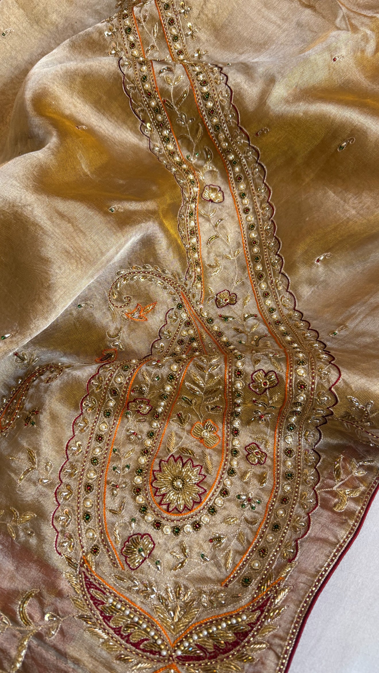 Pakeezah edit 2.0 - Molten gold zardozi hand embroidered tissue silk kadhwa saree