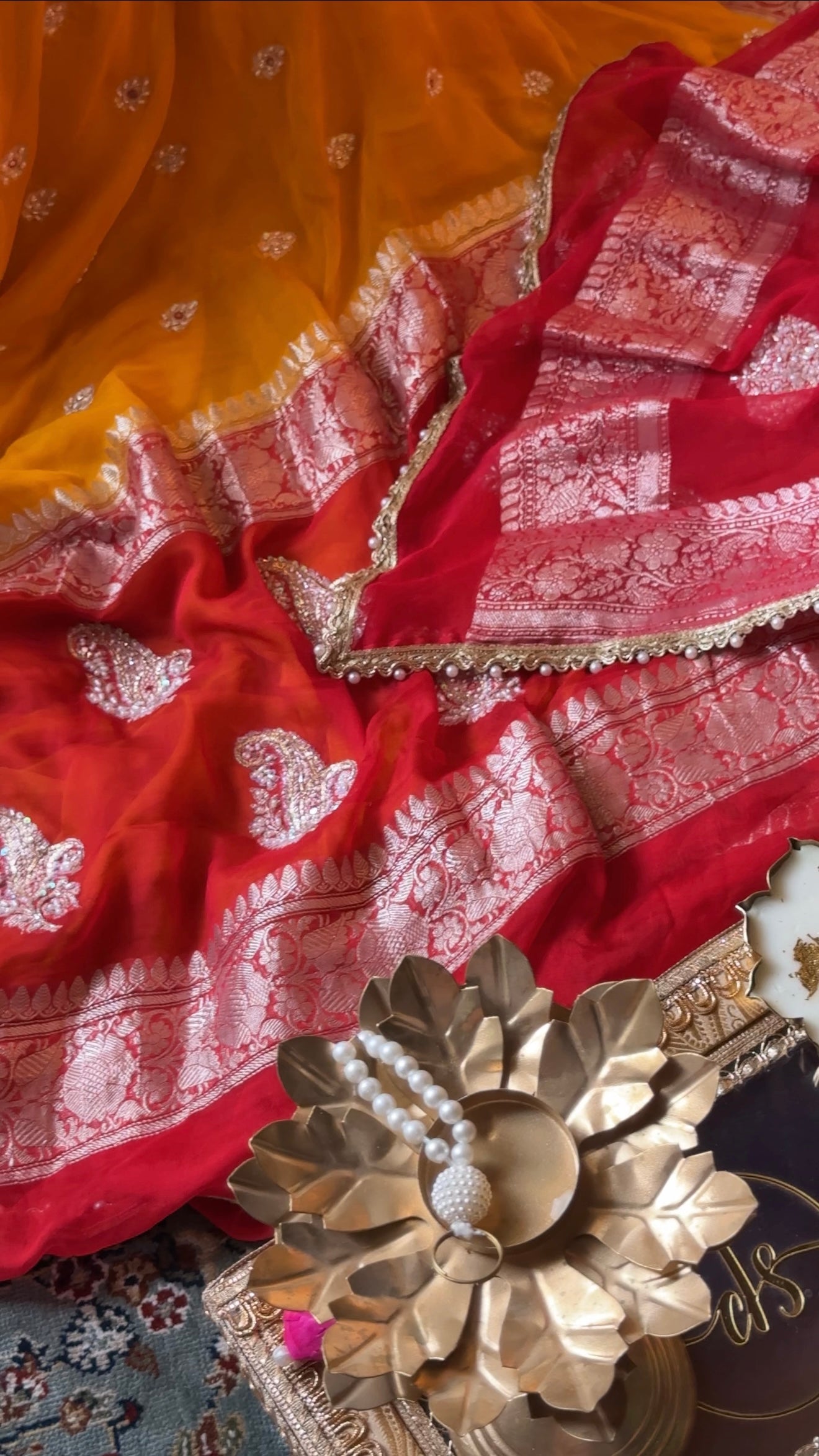 Poonam inspired muhdikhai wali chiffon gorgette banarasi hand embroidered saree