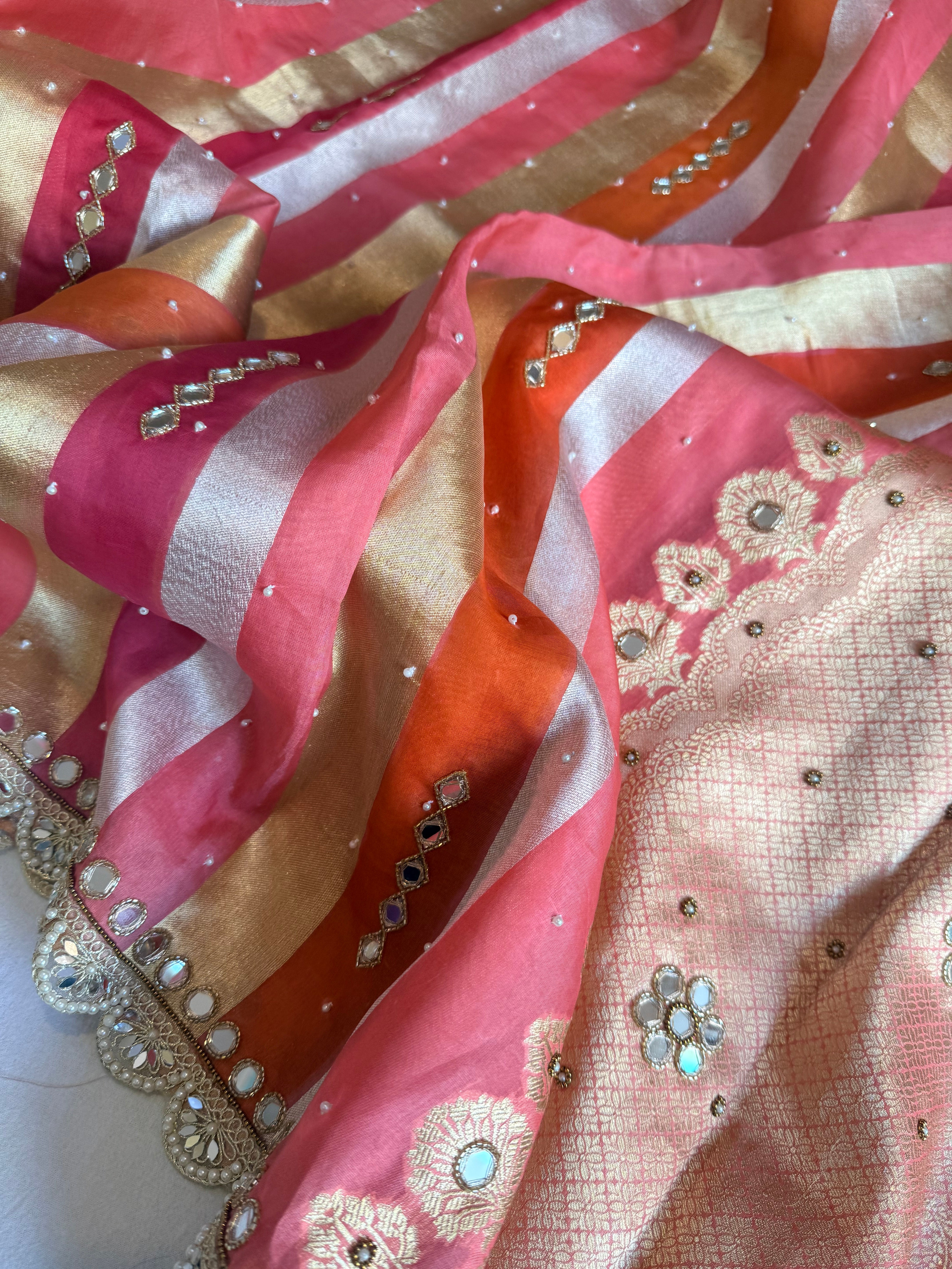 Rang birangi 2.0 - Kora silk mirrorwork hand embroidered rangkaat saree