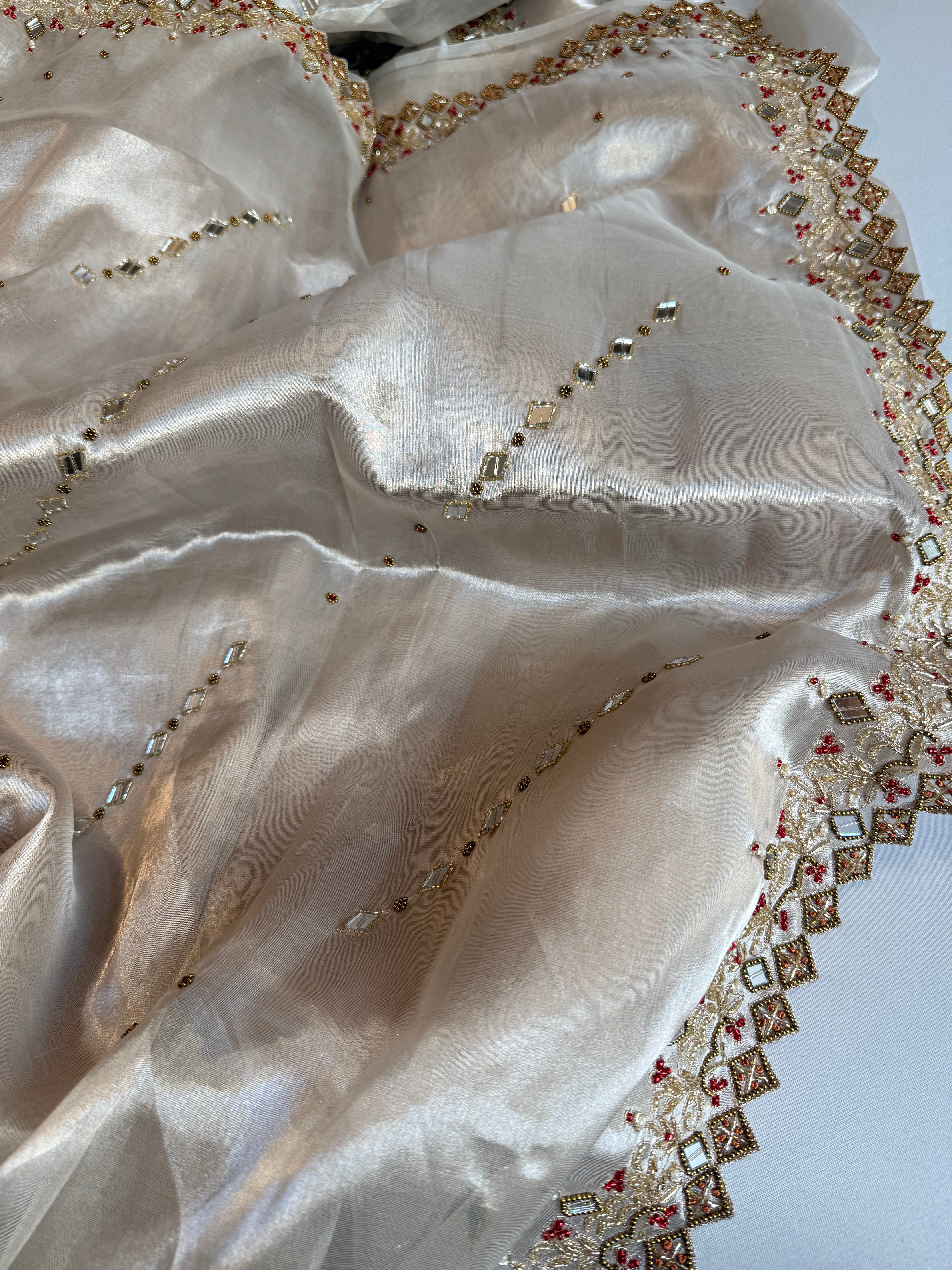 Jheel edit tissue silk diamond hand embroidered kadhwa saree