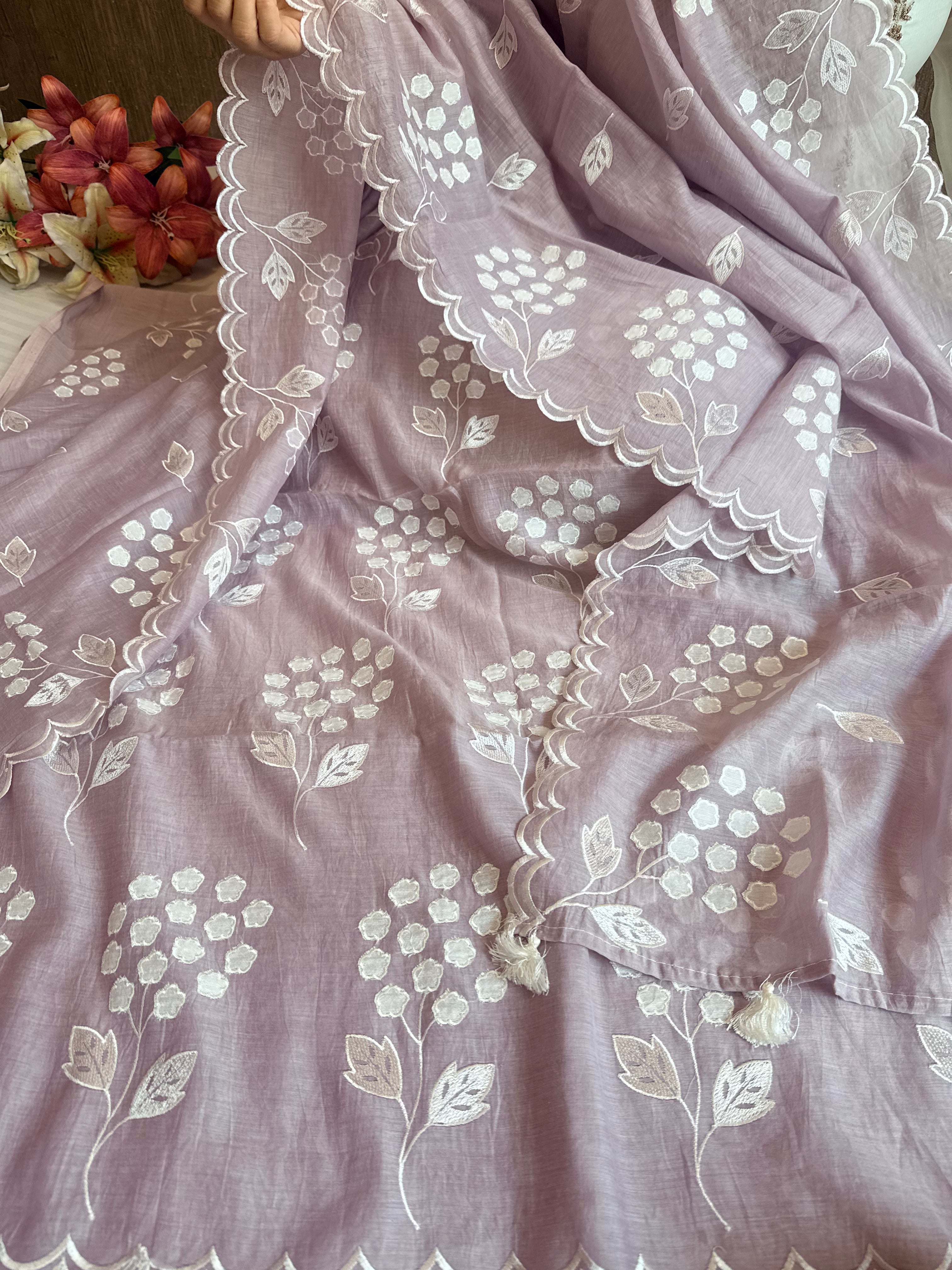 Alia bhatt inspired blush mouve pink mulmul appliqué work suit set