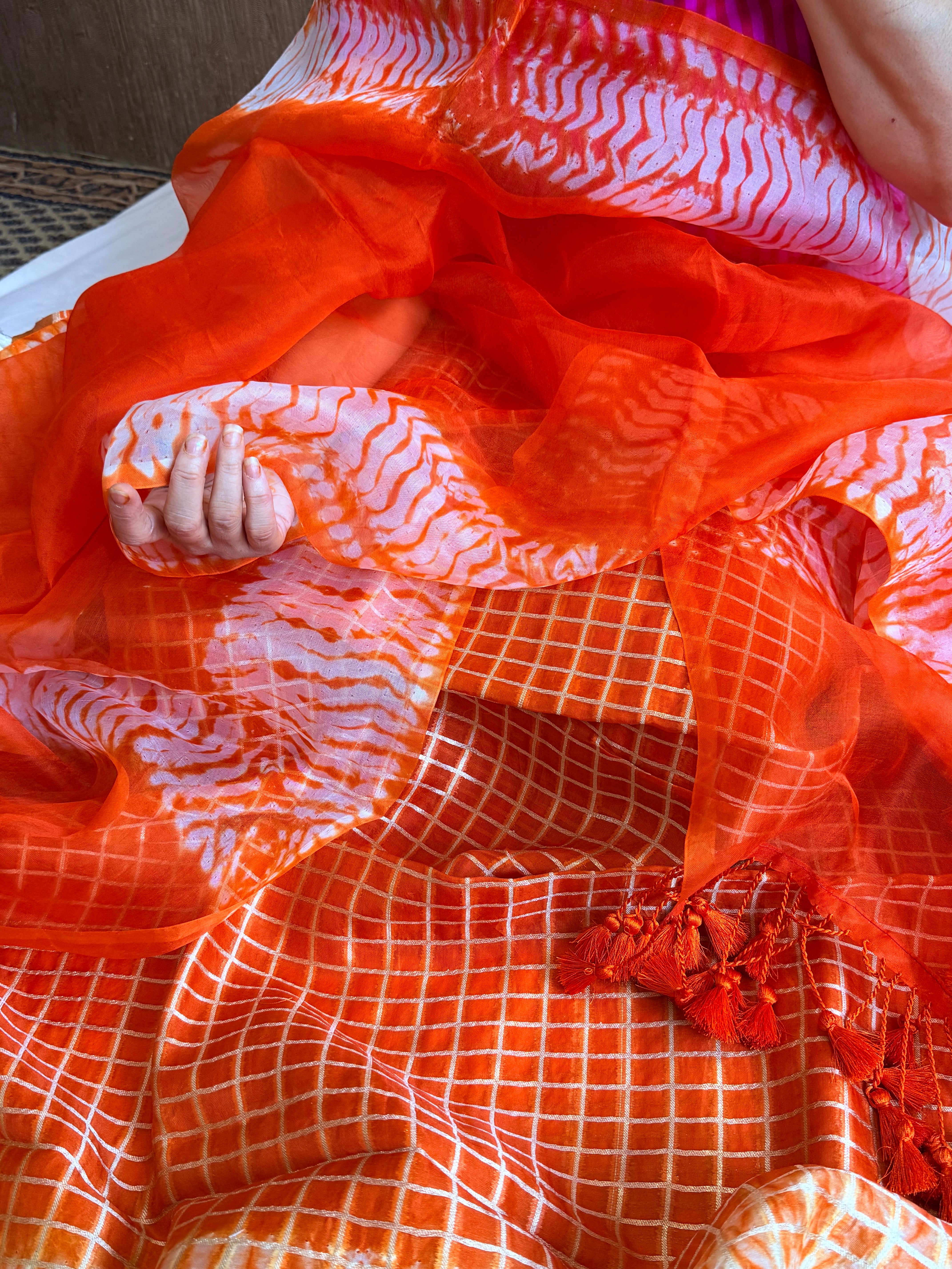 Fanta blue banarasi blue kora silk shibori dye kadhwa suit set