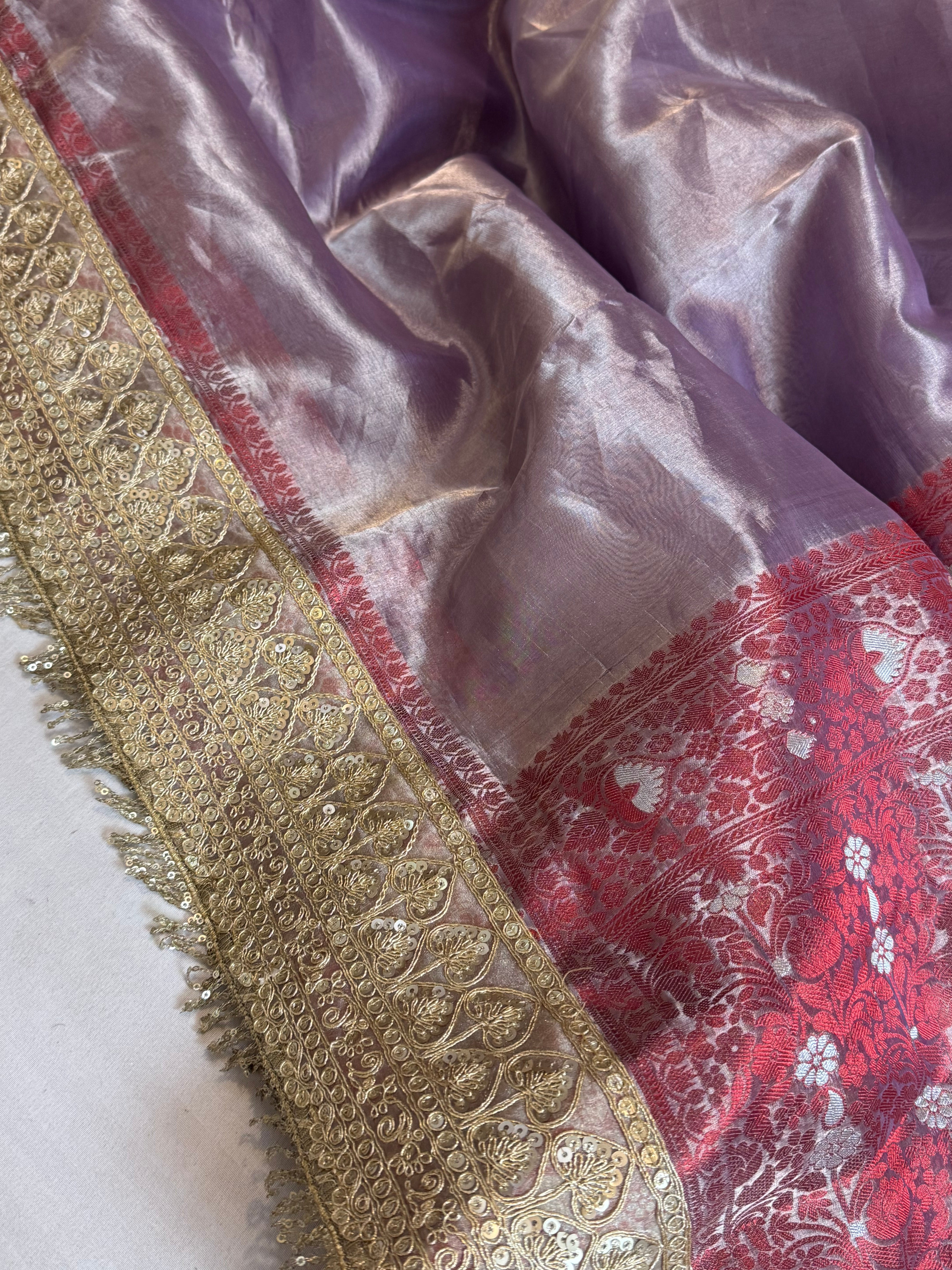 Maharani dreamy lavender tissue silk kadhwa meenakari saree