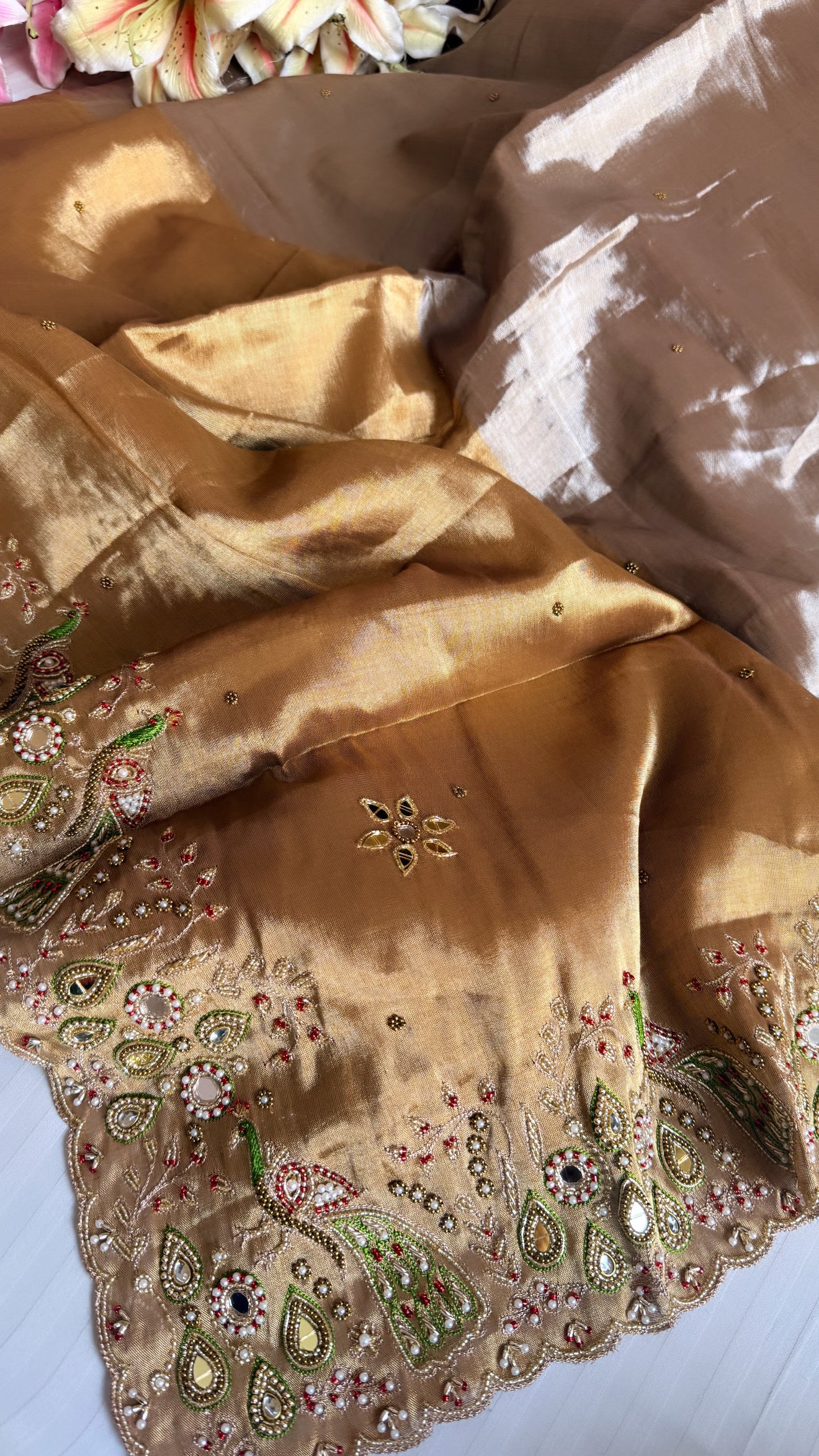 Kanjivaram banarasi tissue silk hand embroidered kadhwa saree with katan silk blouse
