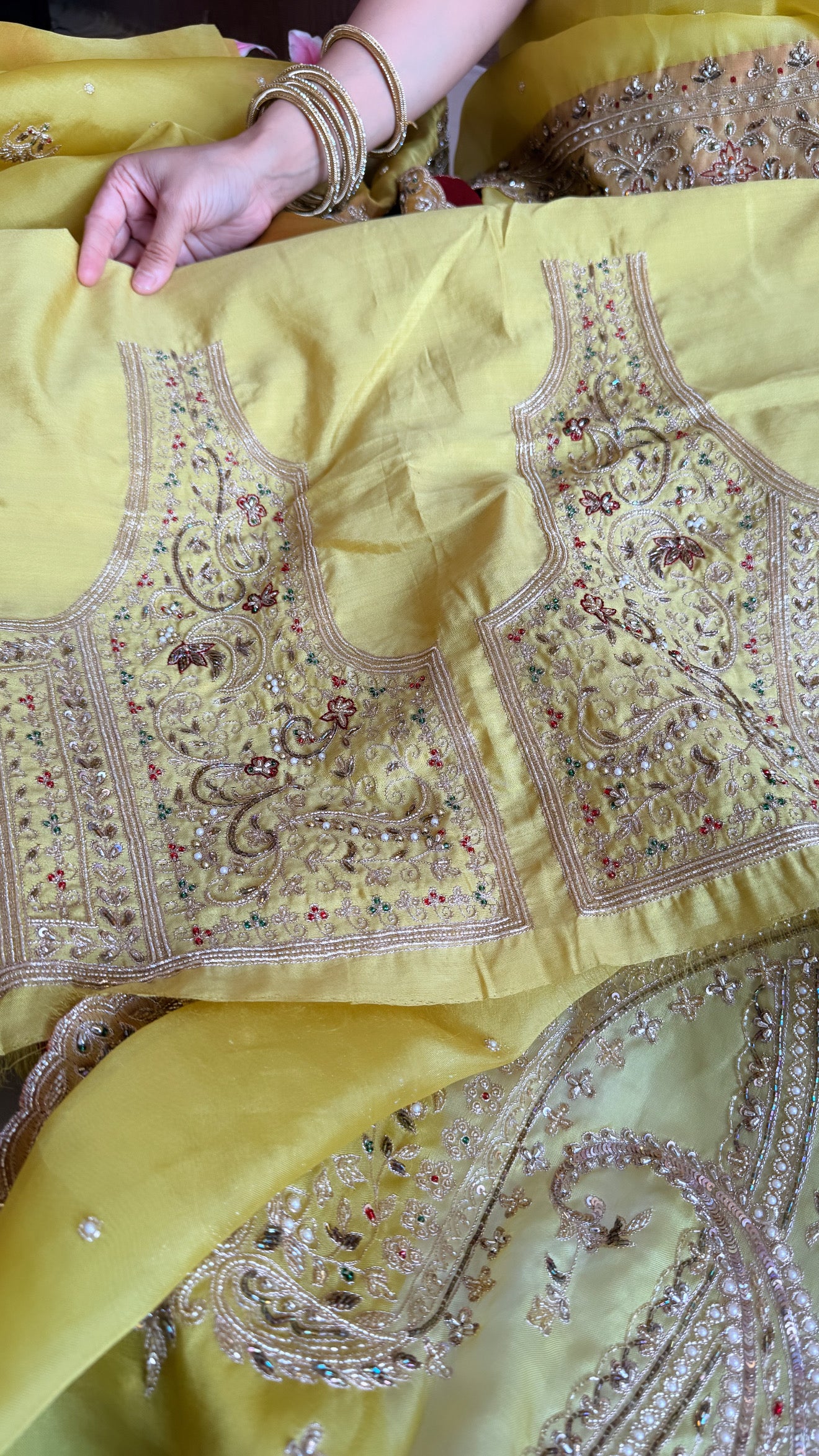 Mummy ki purani wali saree edit - Pineapple yellow kora silk kadhwa hand embroidered saree