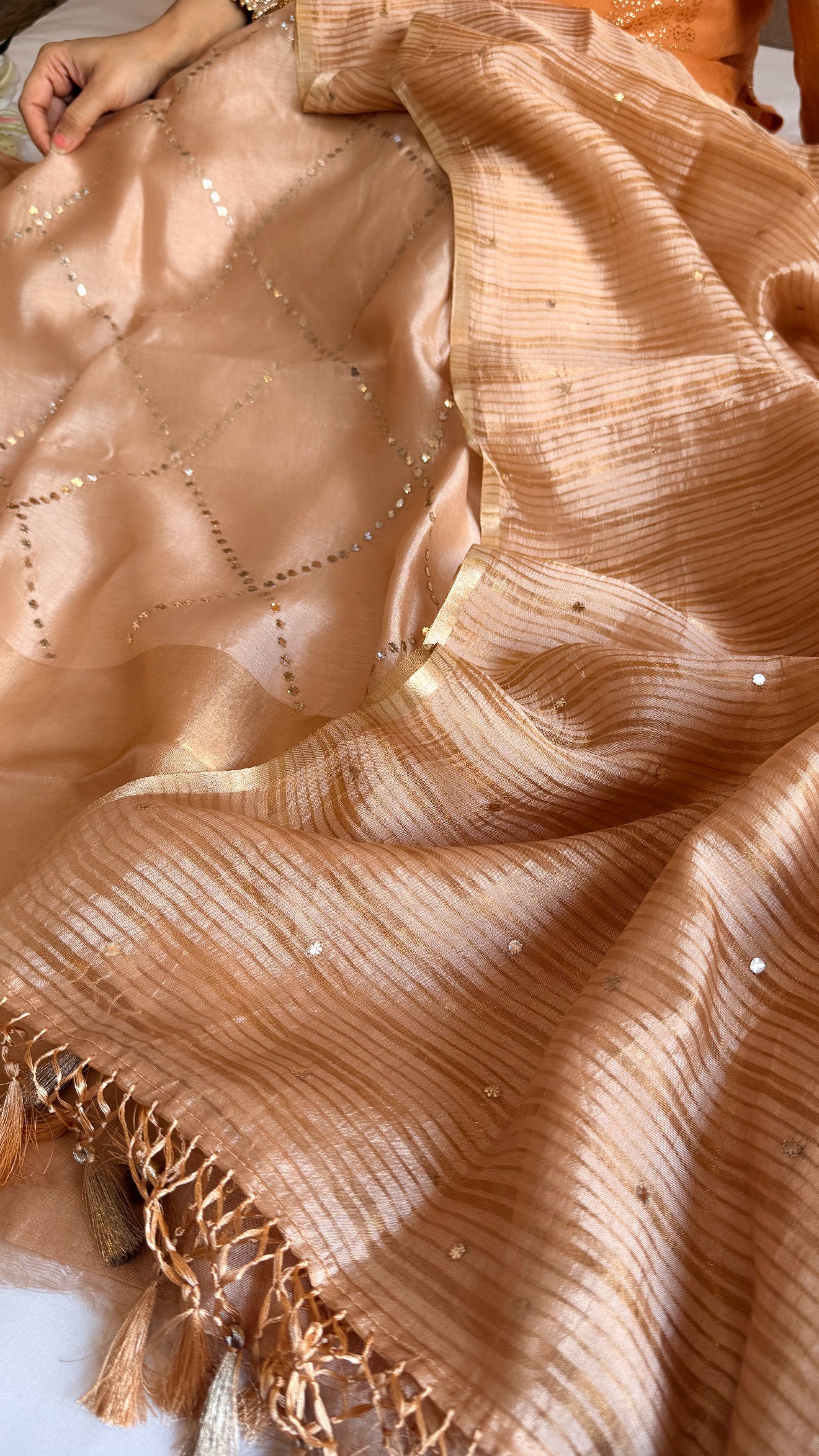 Summer suit edit - Spun chiniya silk mukaish work rose brown hand embroidered suit set