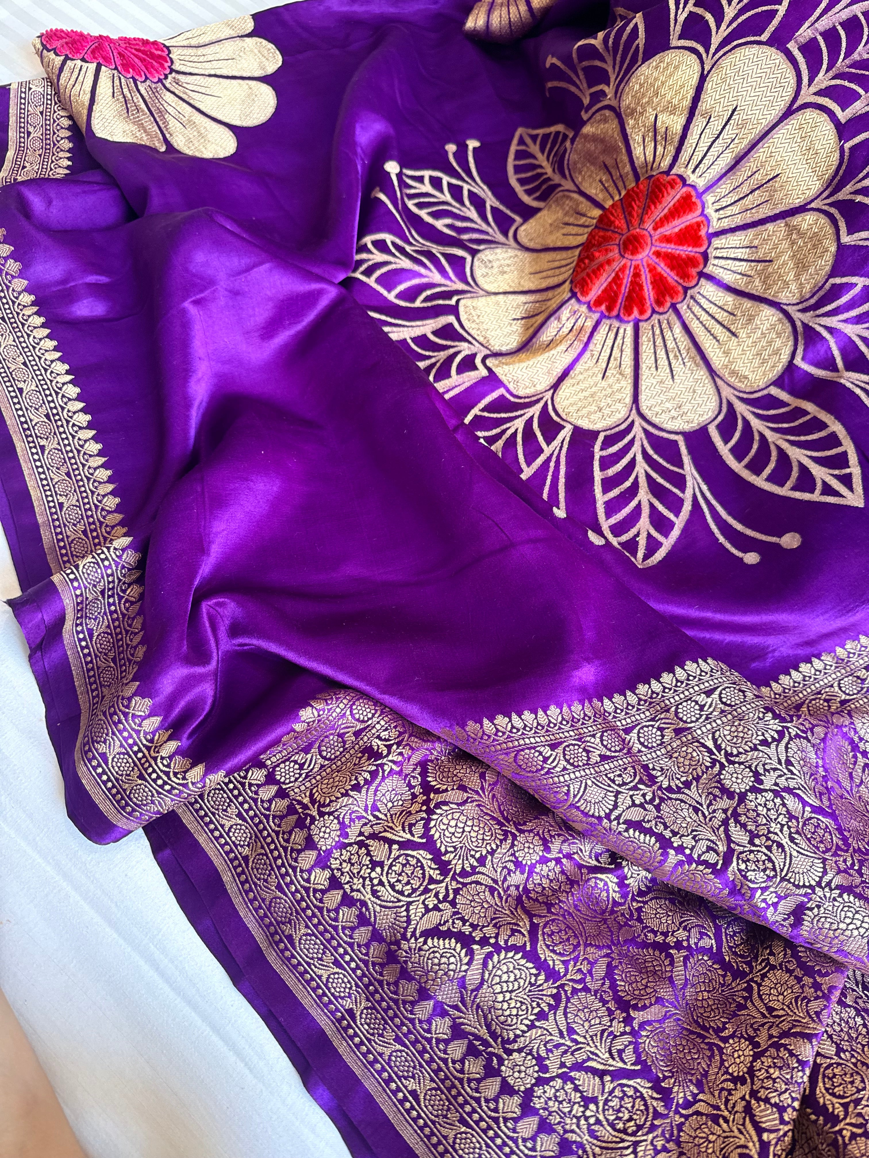 Fusion edit - Banarasi gorgette velvet meenakari kadhwa saree
