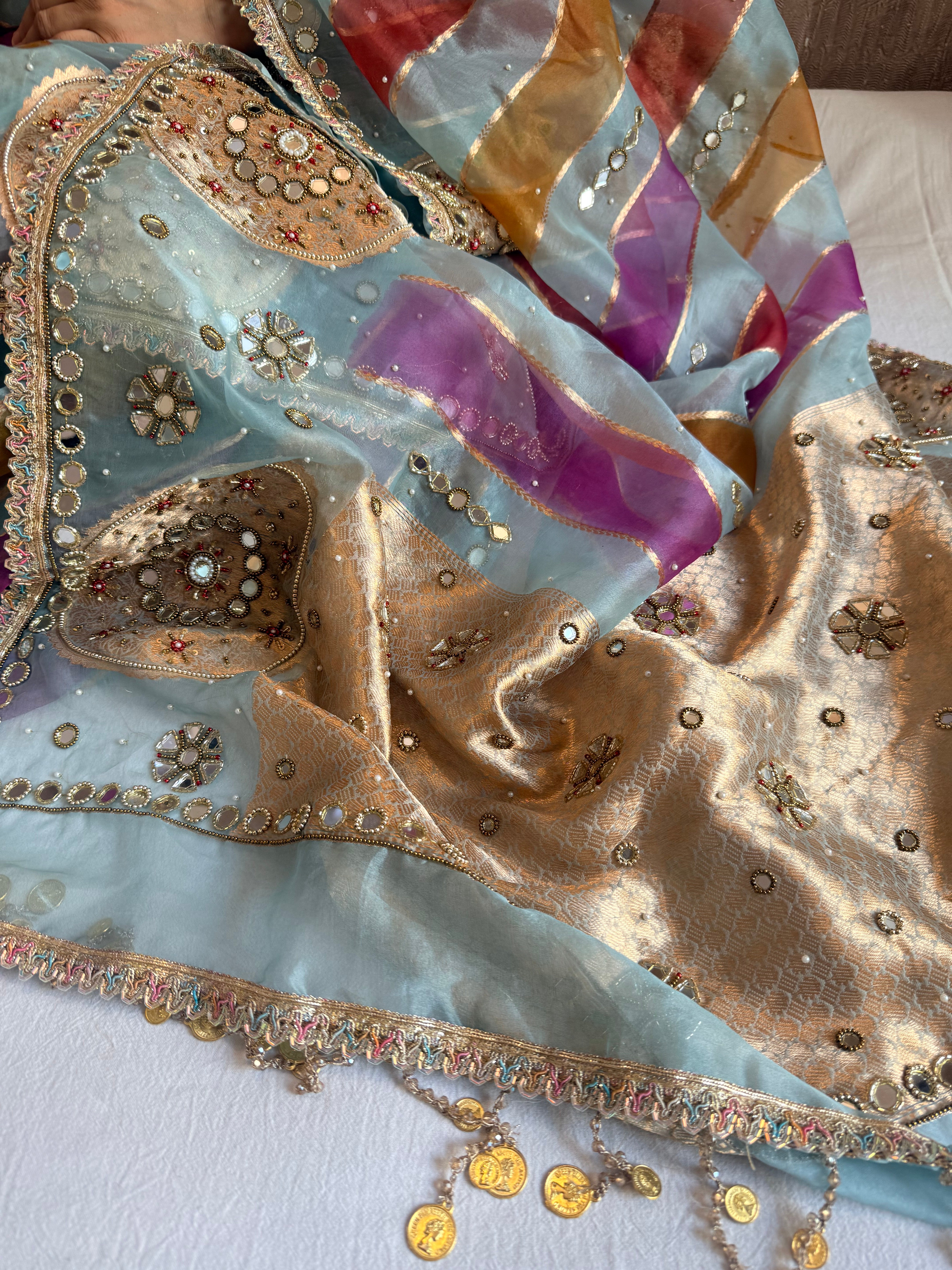 Rang birangi 2.0 - Kora silk mirrorwork hand embroidered rangkaat saree