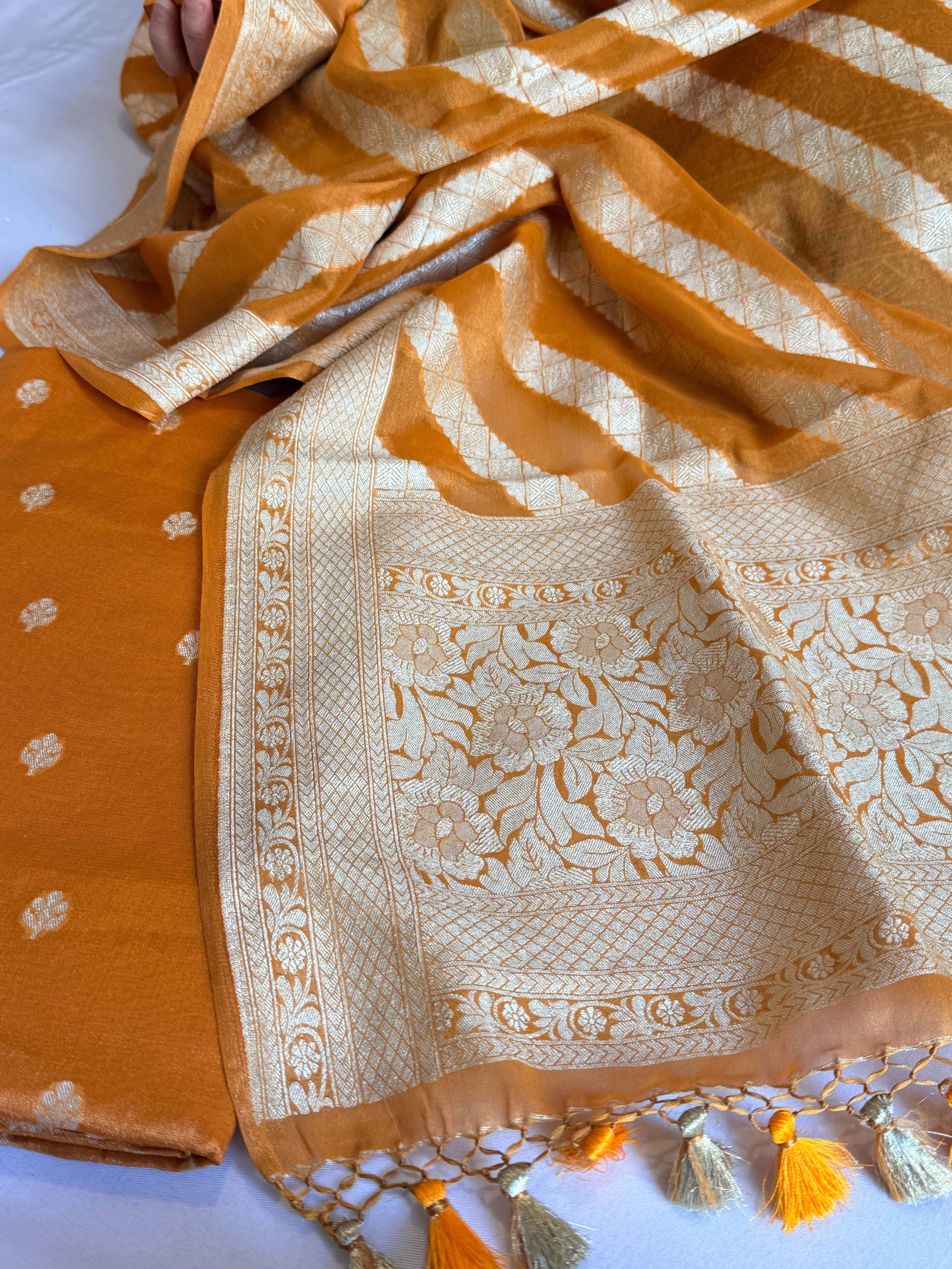 Haldi yellow tissue gorgette banarasi kadhwa suit set