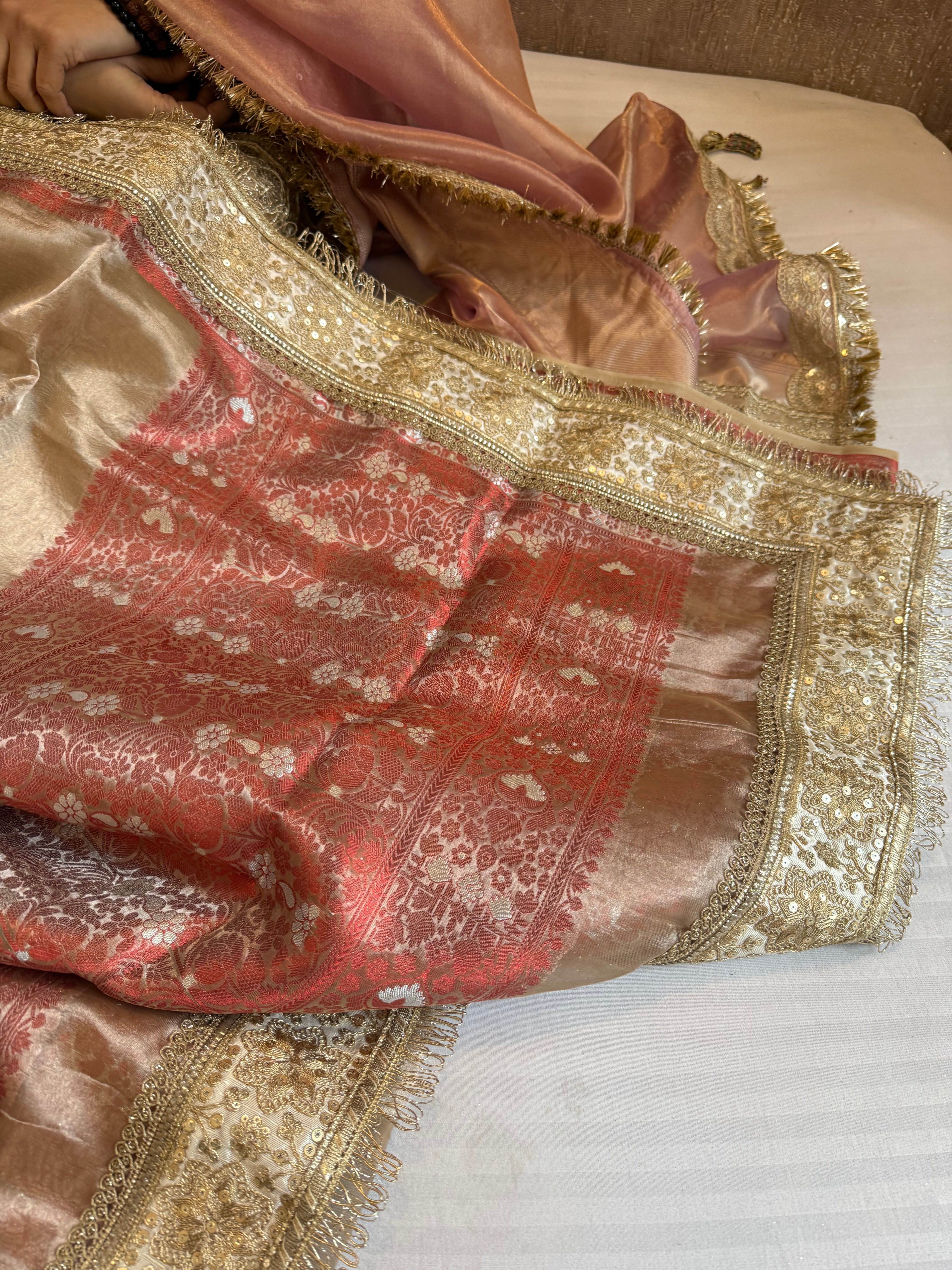 Maharani champagne gold tissue silk kadhwa gotapatti saree