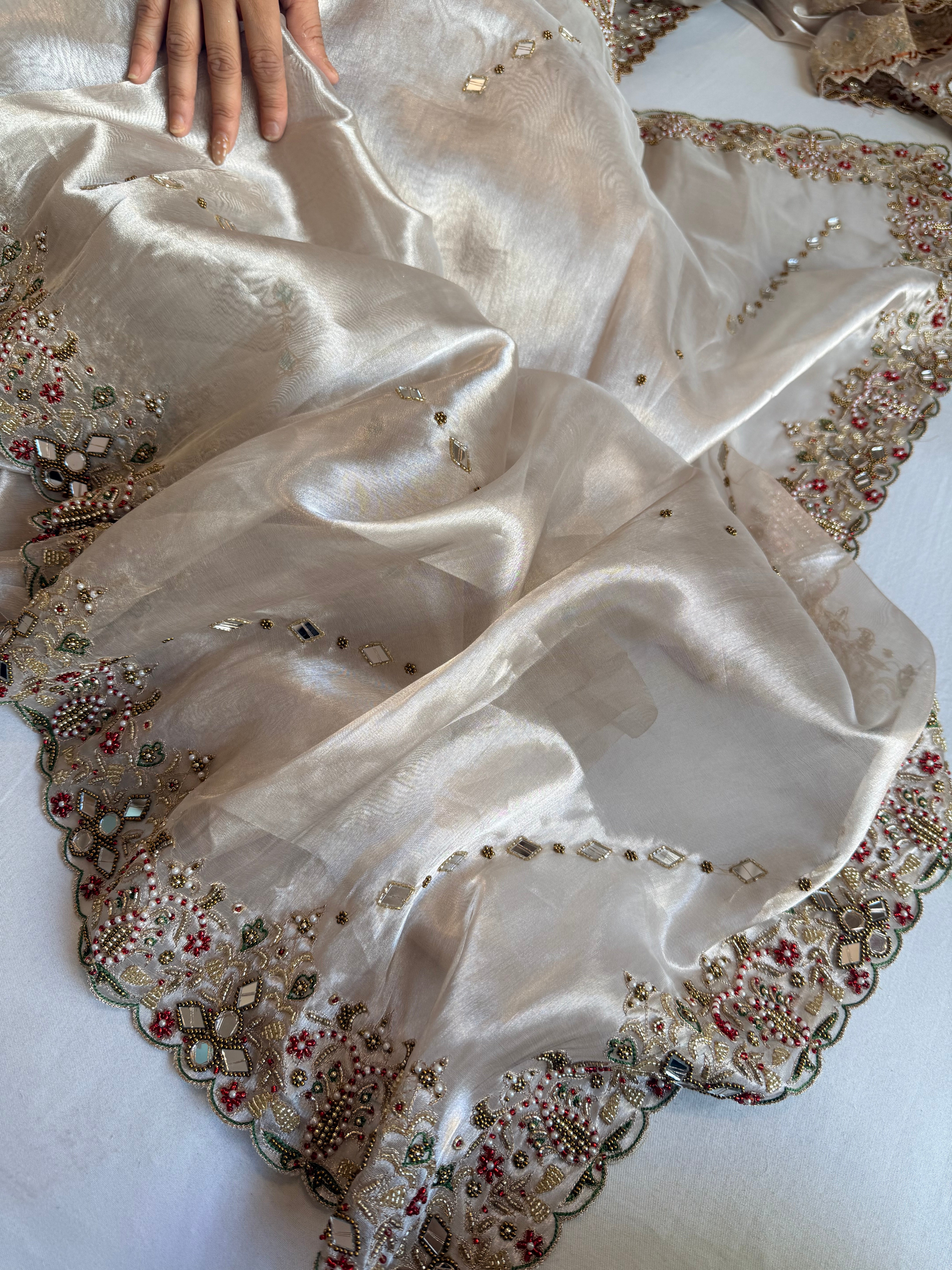 Jheel edit tissue silk diamond hand embroidered kadhwa saree