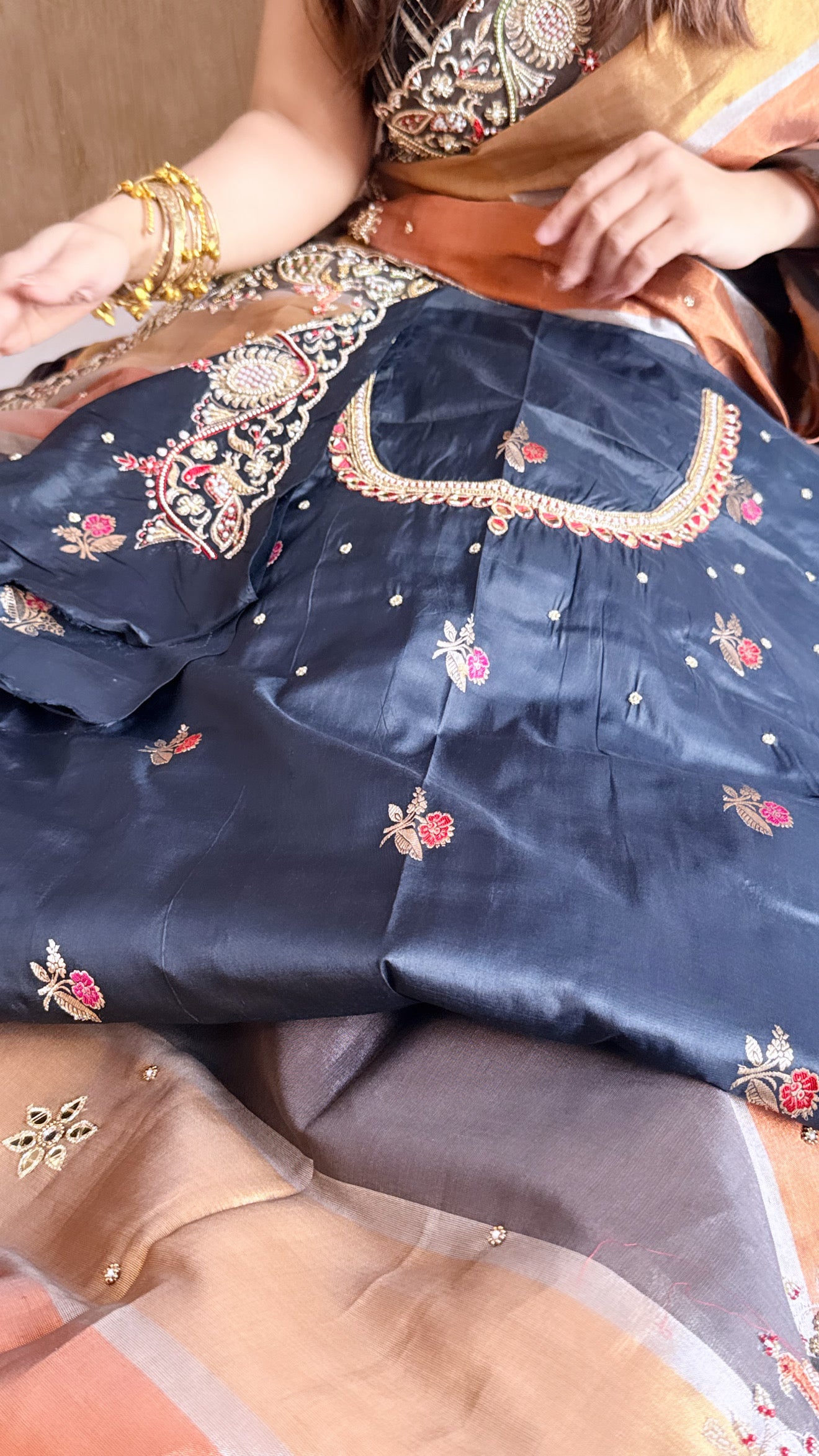 Kanjivaram banarasi tissue silk hand embroidered kadhwa saree with katan silk blouse