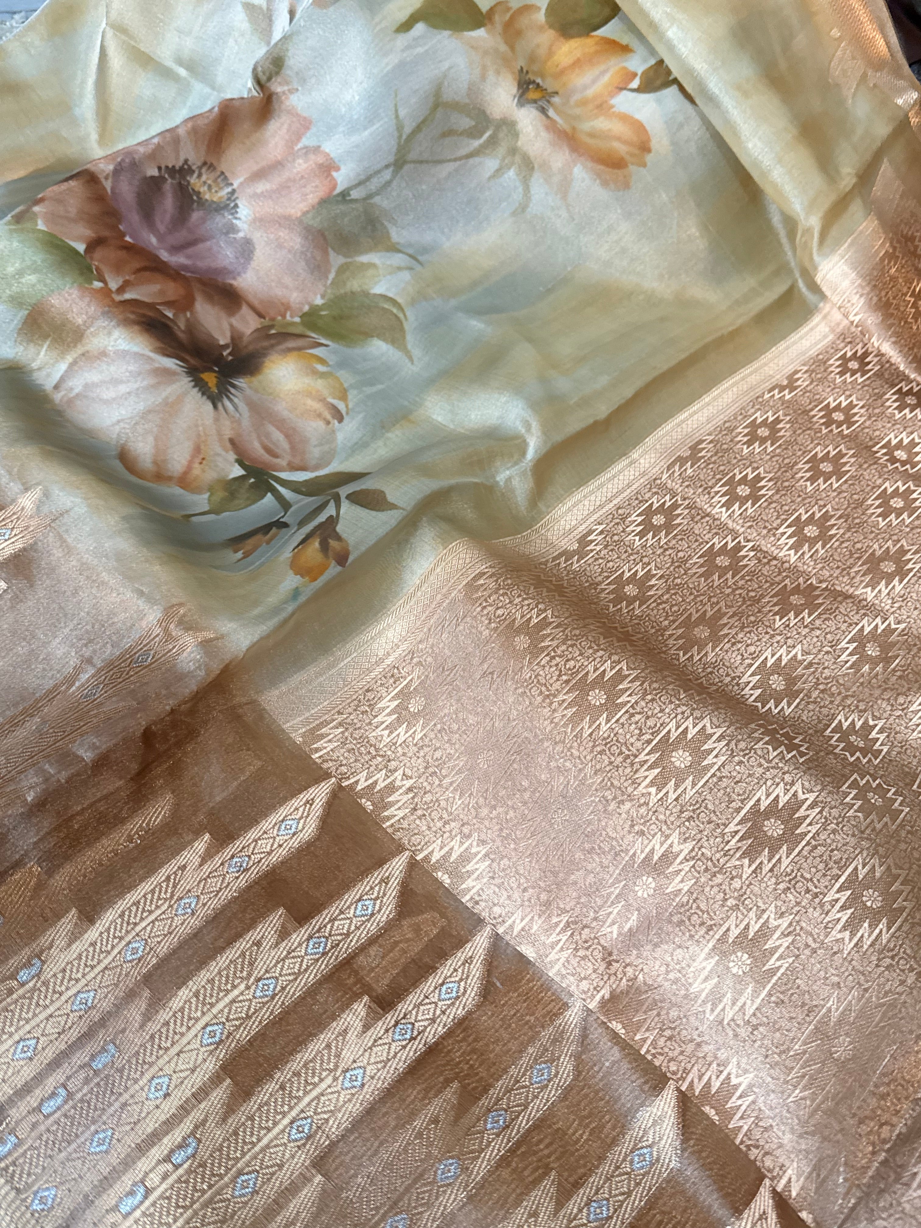 Tissue silk handbrush dyed kadhwa weaving banarasi saree