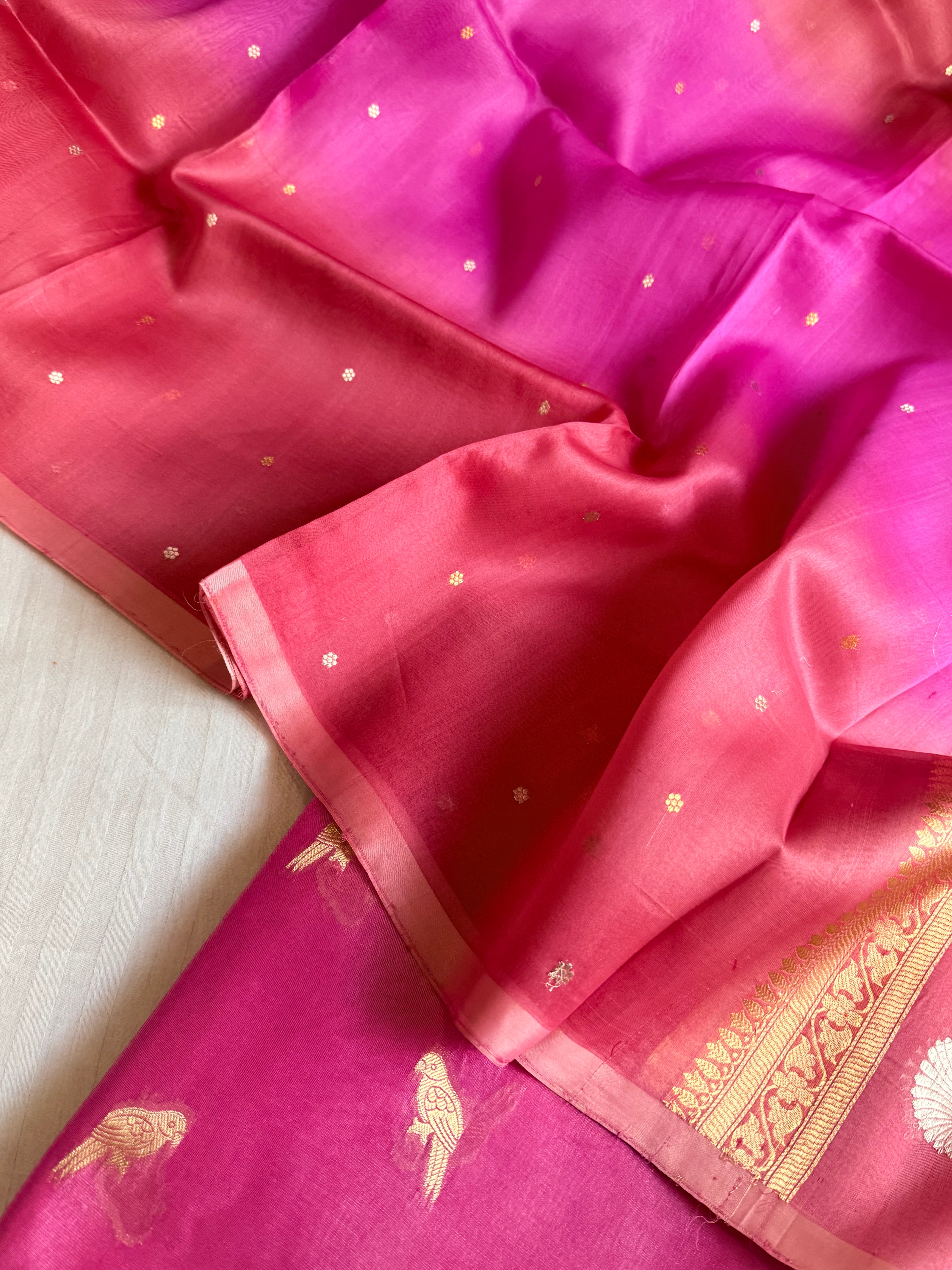 Summer suit sets - Spun chiniya silk kadhwa buti kora silk duppata suit sets