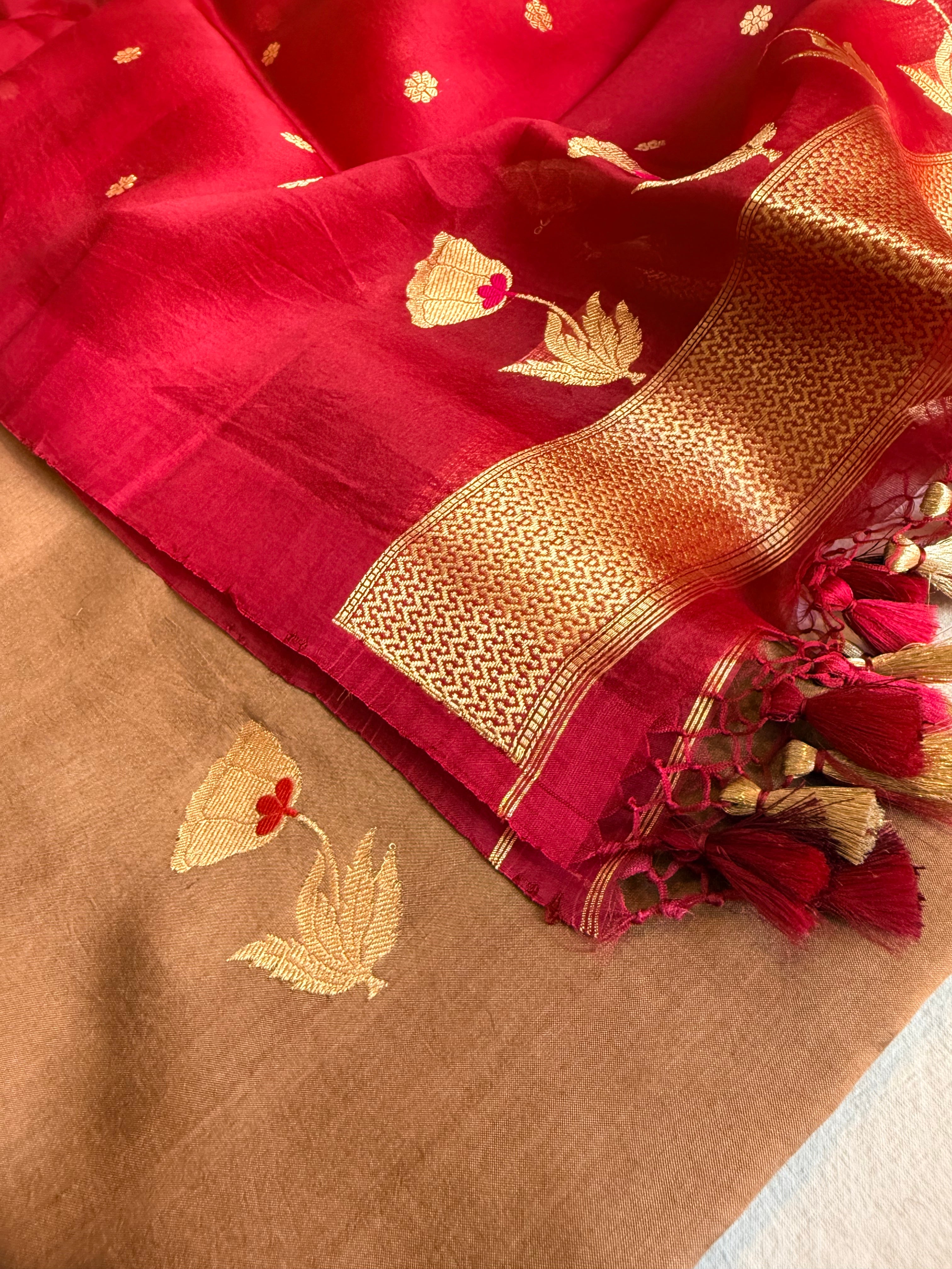 Rose buta spun chiniya silk kadhwa buti suit set