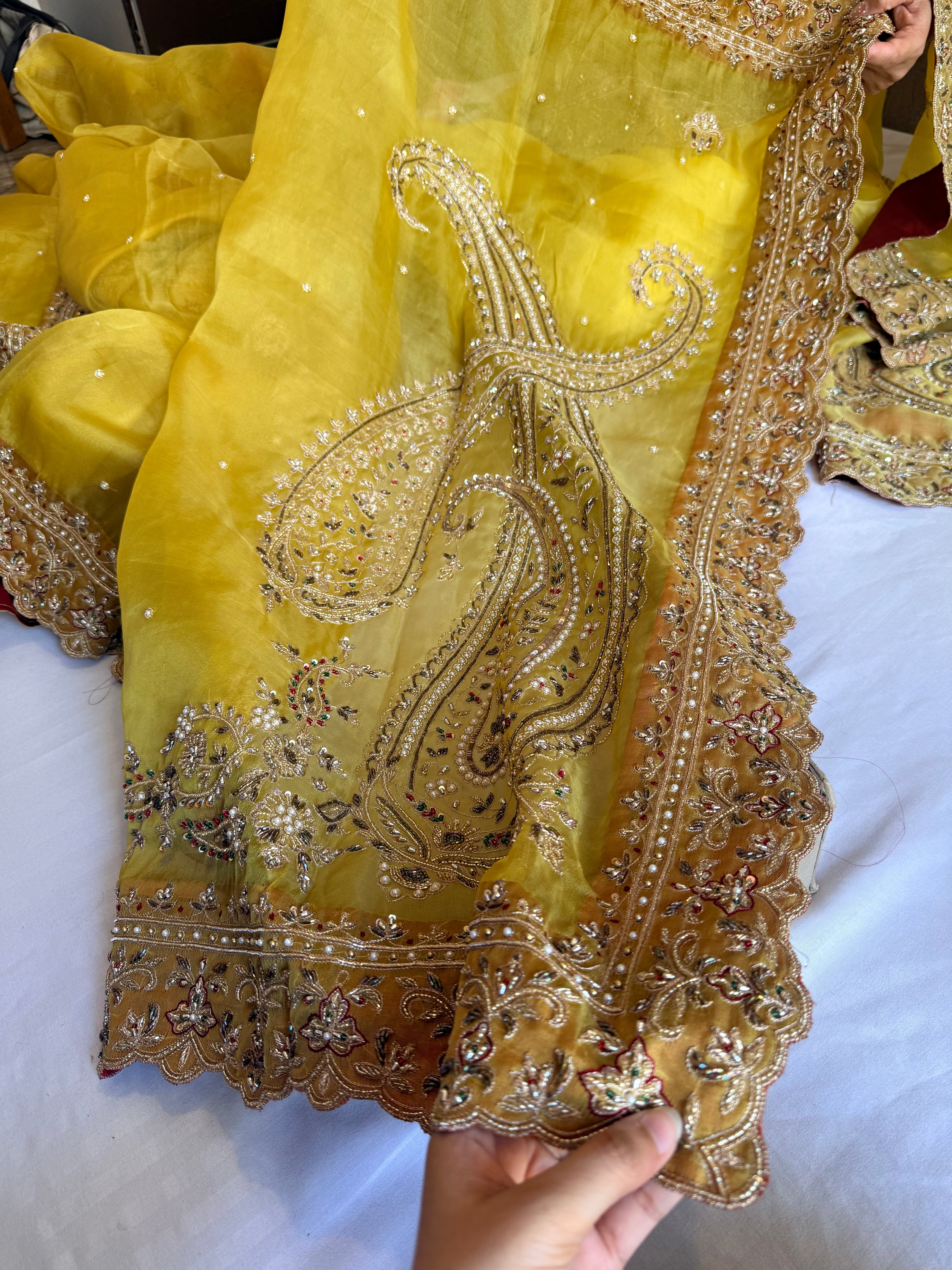 Mummy ki purani wali saree edit - Pineapple yellow kora silk kadhwa hand embroidered saree