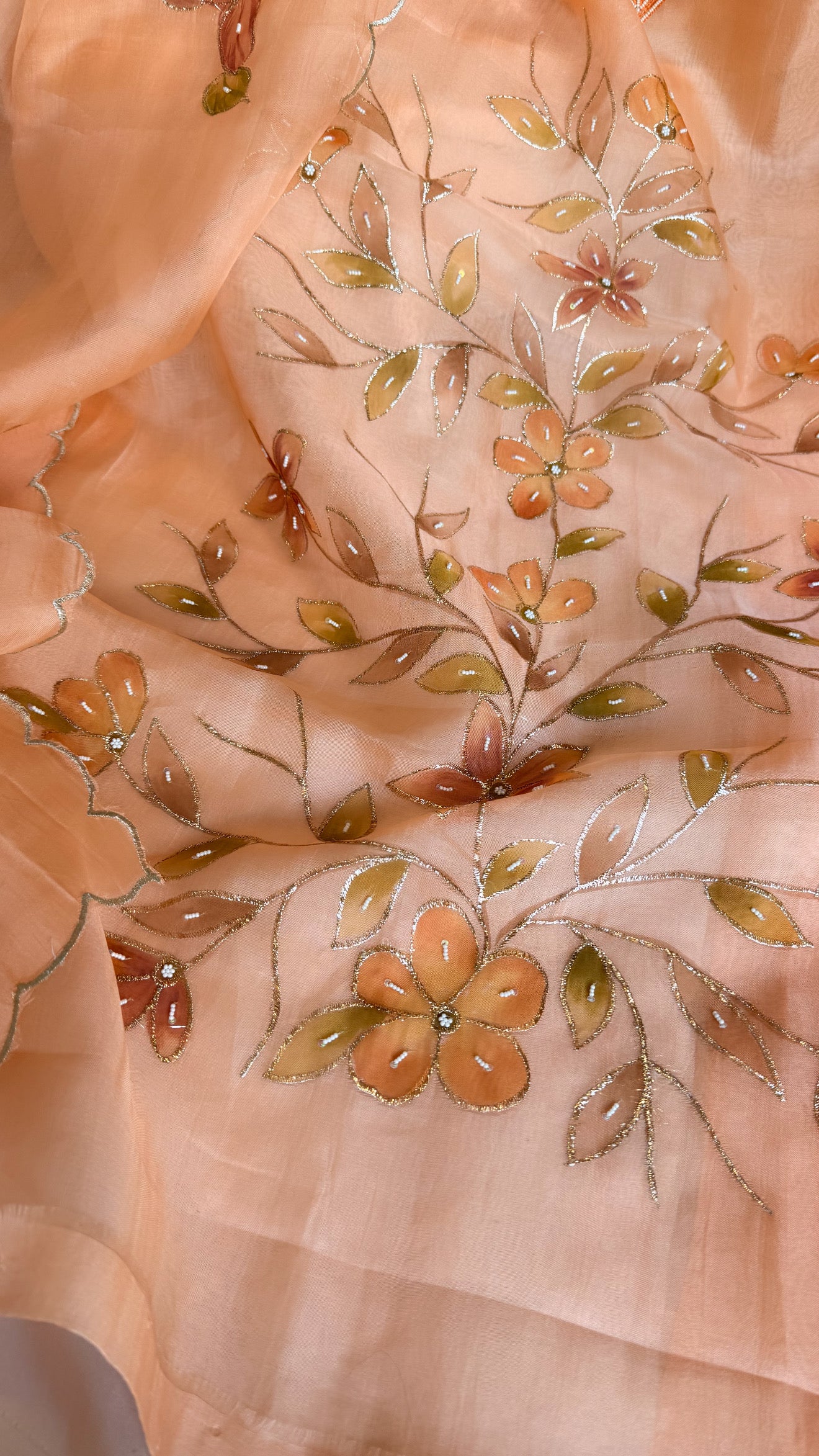 Baagicha edit - Banarasi kora silk handpainted floral hand embroidered suit set