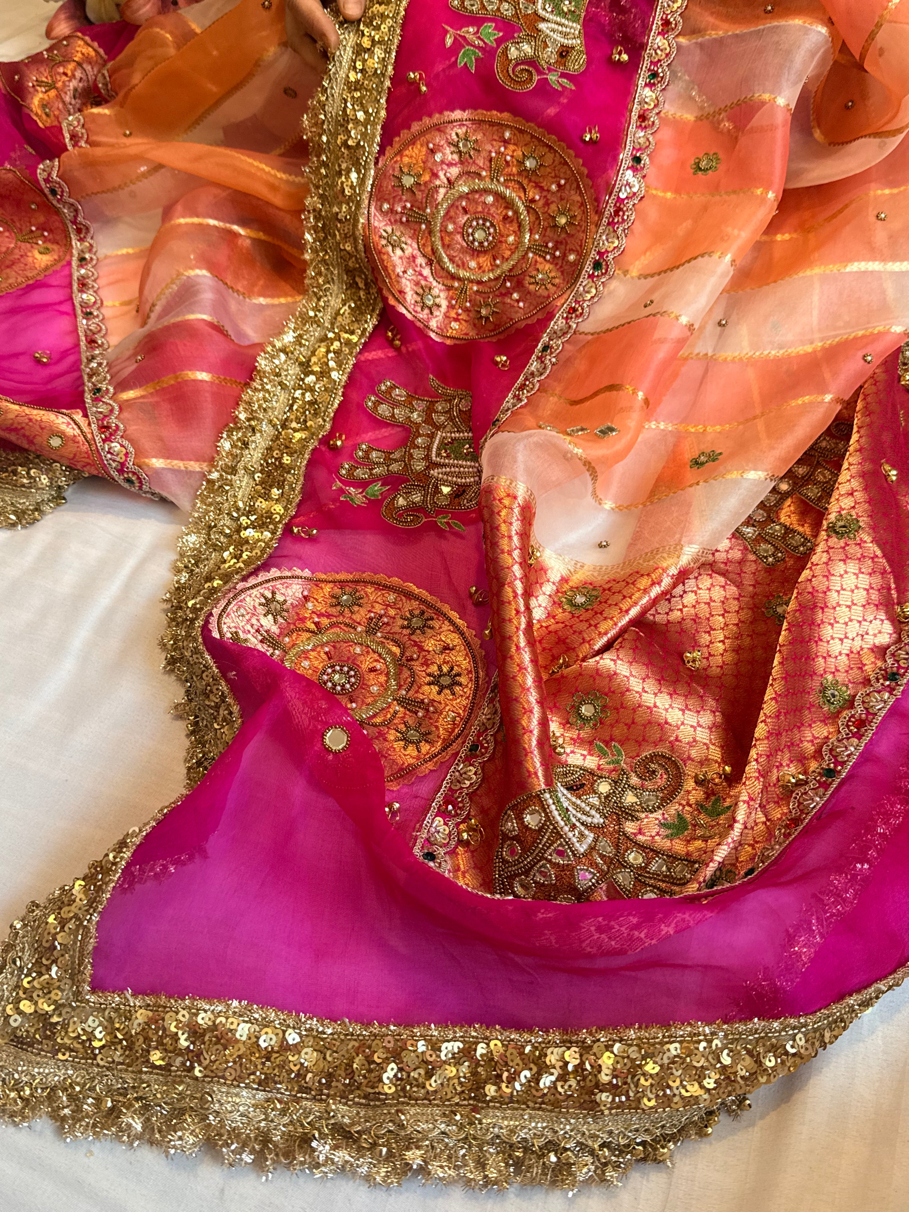 Navratan edit - Gola buti and hathi work hand embroidered kora silk saree