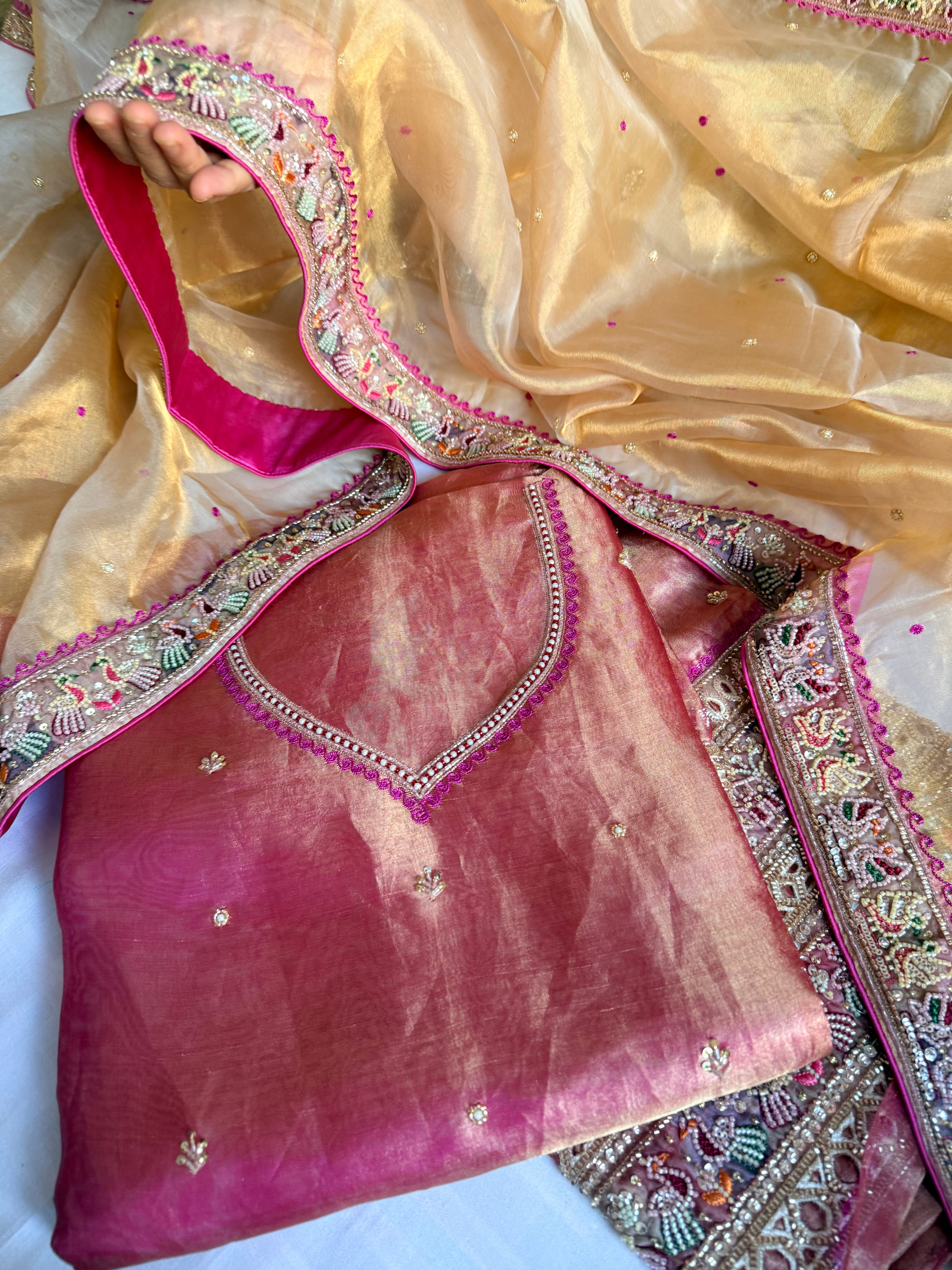 Patola patchwork tissue silk hand embroidered suit sets