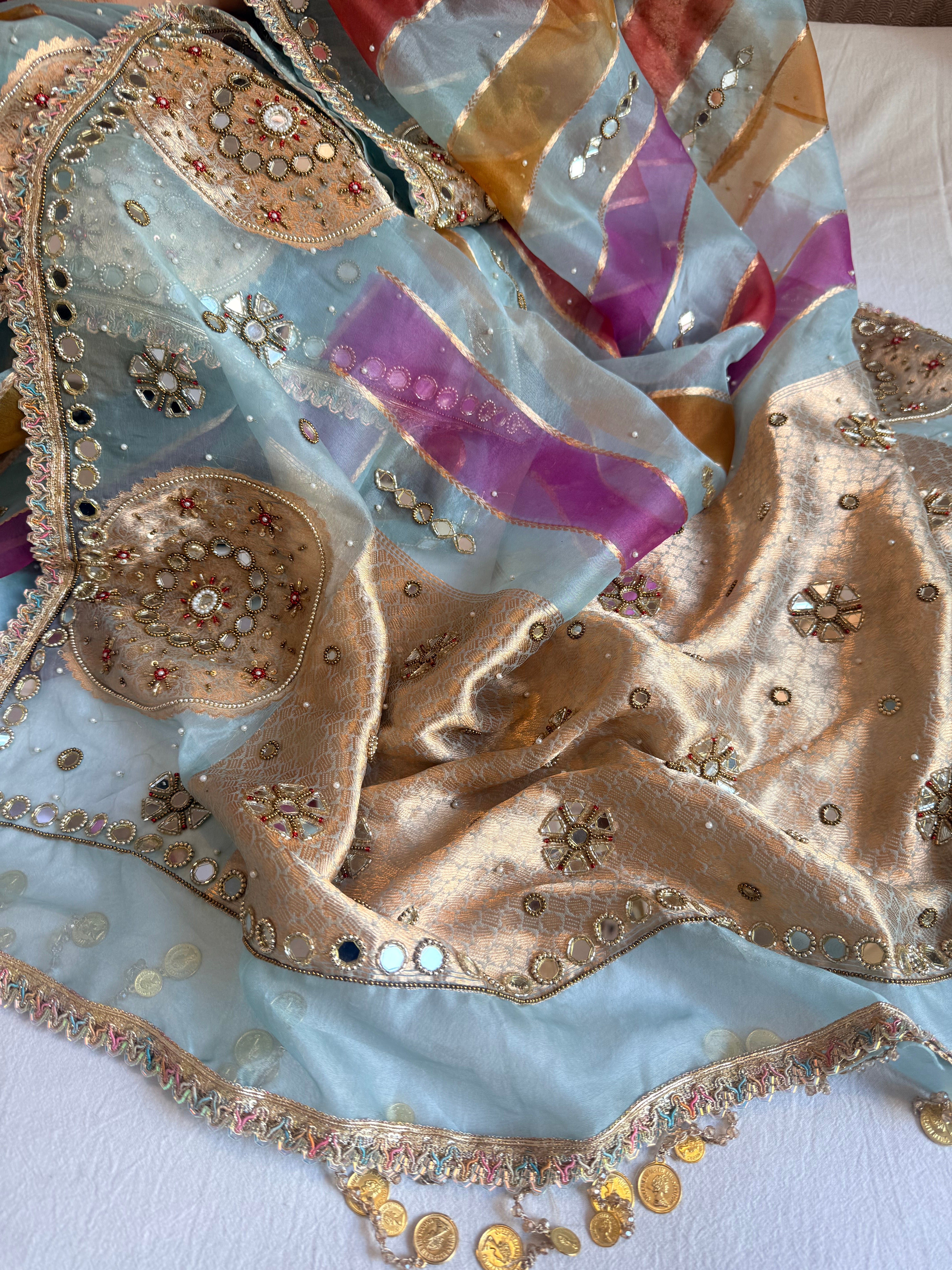 Rang birangi 2.0 - Kora silk mirrorwork hand embroidered rangkaat saree