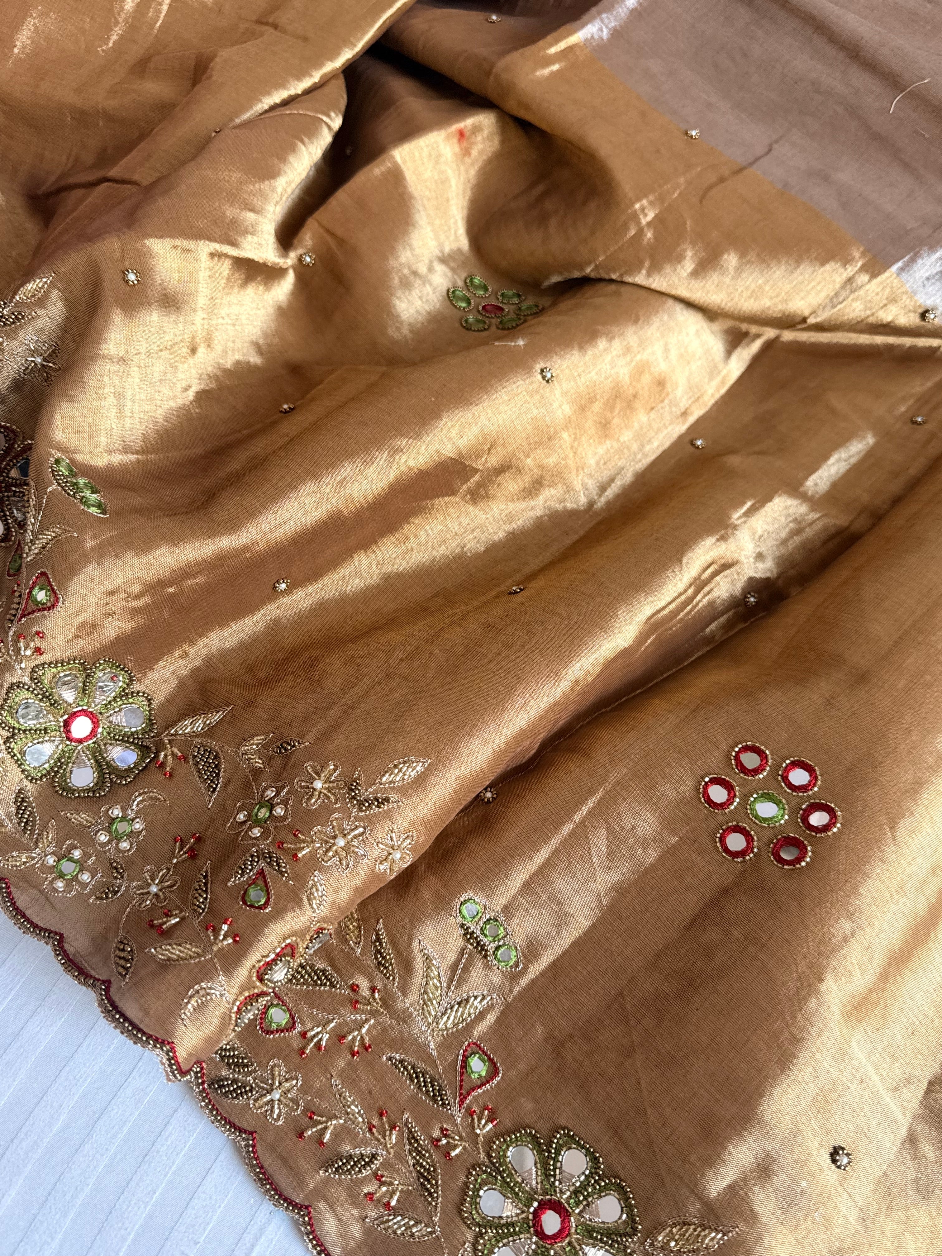 Kanjivaram banarasi tissue silk hand embroidered kadhwa saree with katan silk blouse