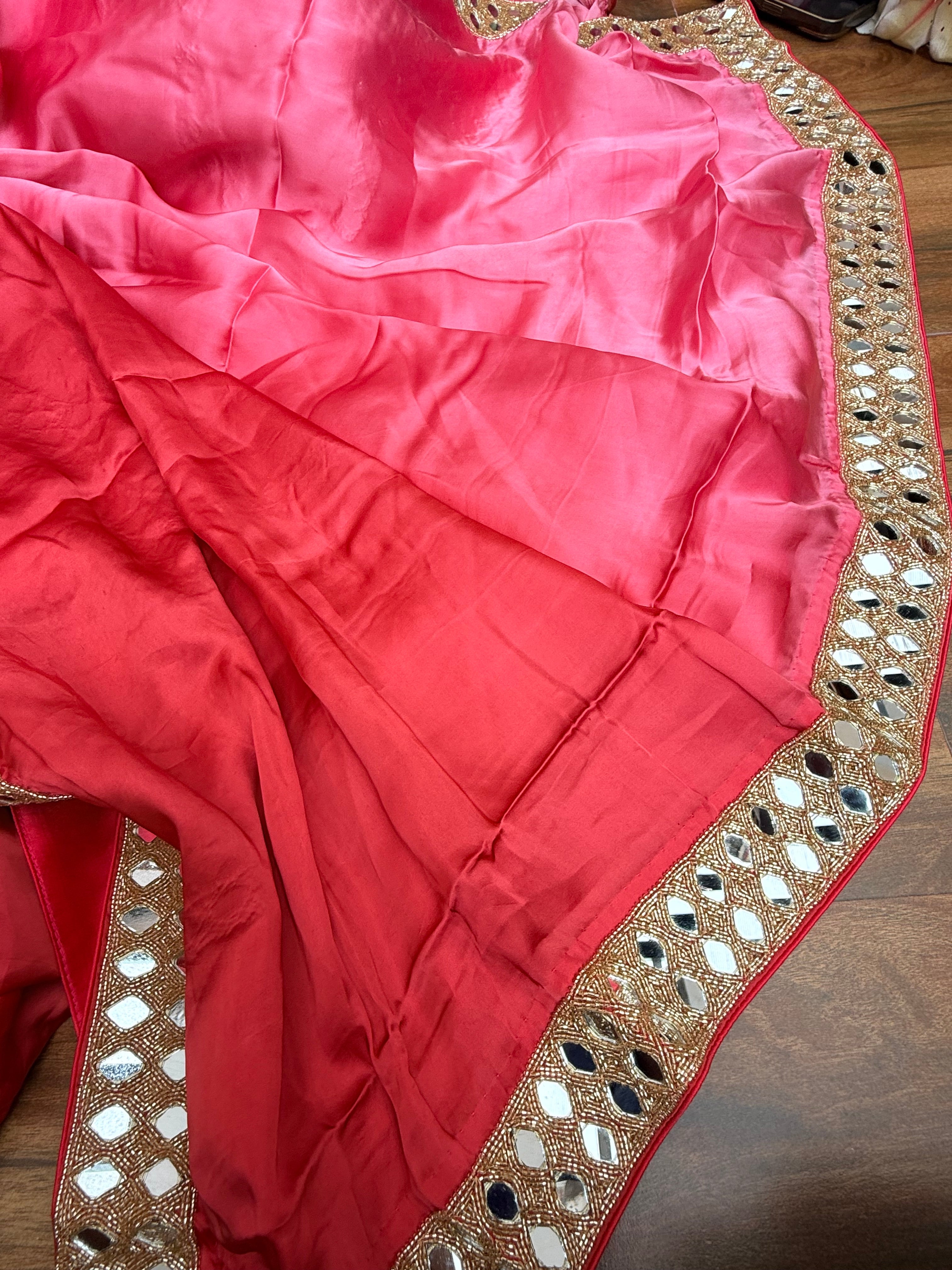 Tyohaar edit - Gajri shaded red mashru satin silk mirrorwork kadhwa saree